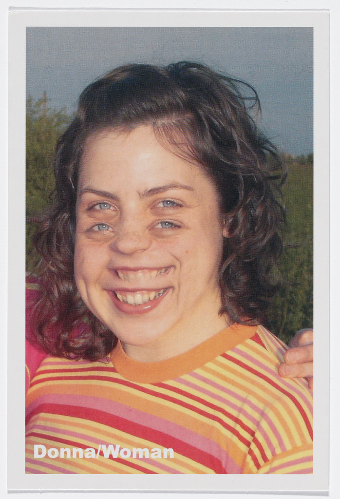 Announcement card for Donna/Woman curated by Aleksandra Mir with Laboratorio Saccardi, Francesco Pantaleone Arte Contemporanea, Palermo, July 5–September 15, 2007