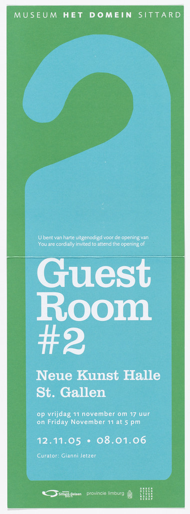 Invitation to Questionnaire by Neue Kunst St. Gallen, Guest Room #2 at Museum Het Domeim Sittard, Switzerland, November 12, 2005–January 8, 2006