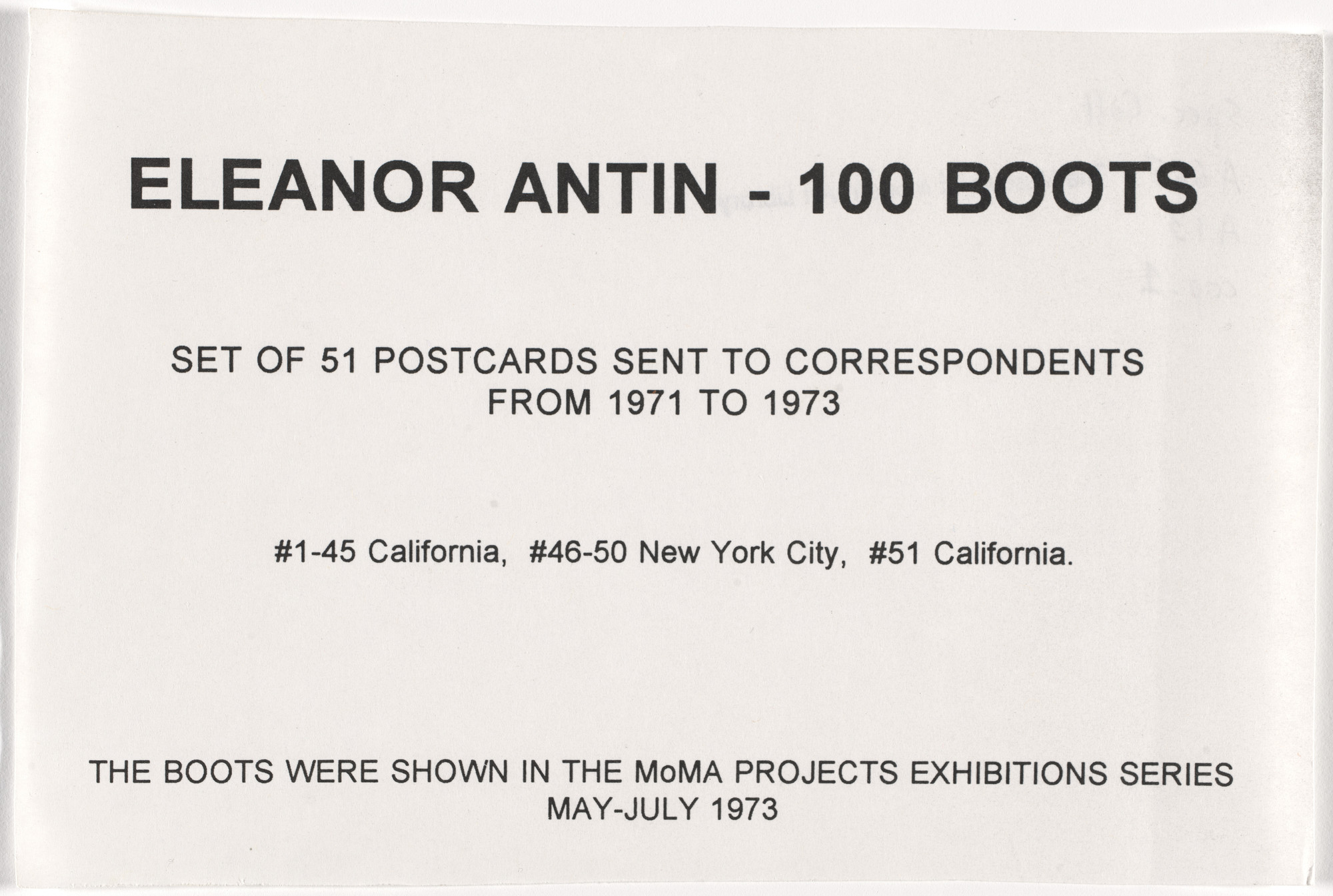 Eleanor Antin. 100 Boots. 1971-73