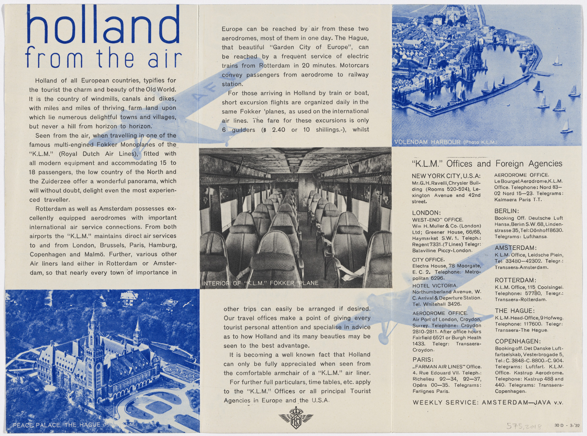 Fré Cohen. Information brochure for the Dutch national airline KLM. 1932