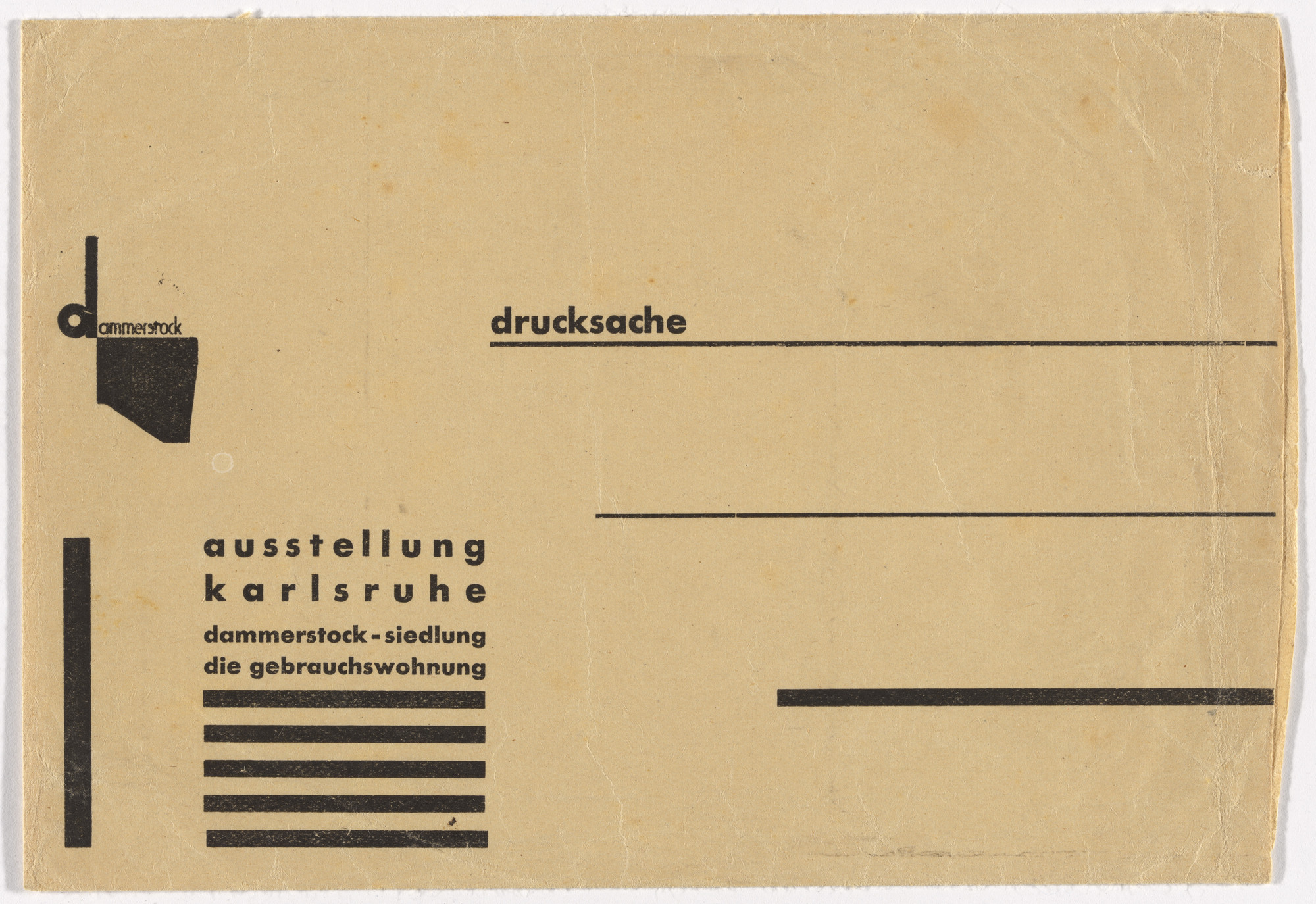 Kurt Schwitters. Stationery envelope for the exhibition Dammerstock Housing Estate: The Functional Dwelling (Dammerstock-Siedlung: Die Gebrauchswohnung). 1929