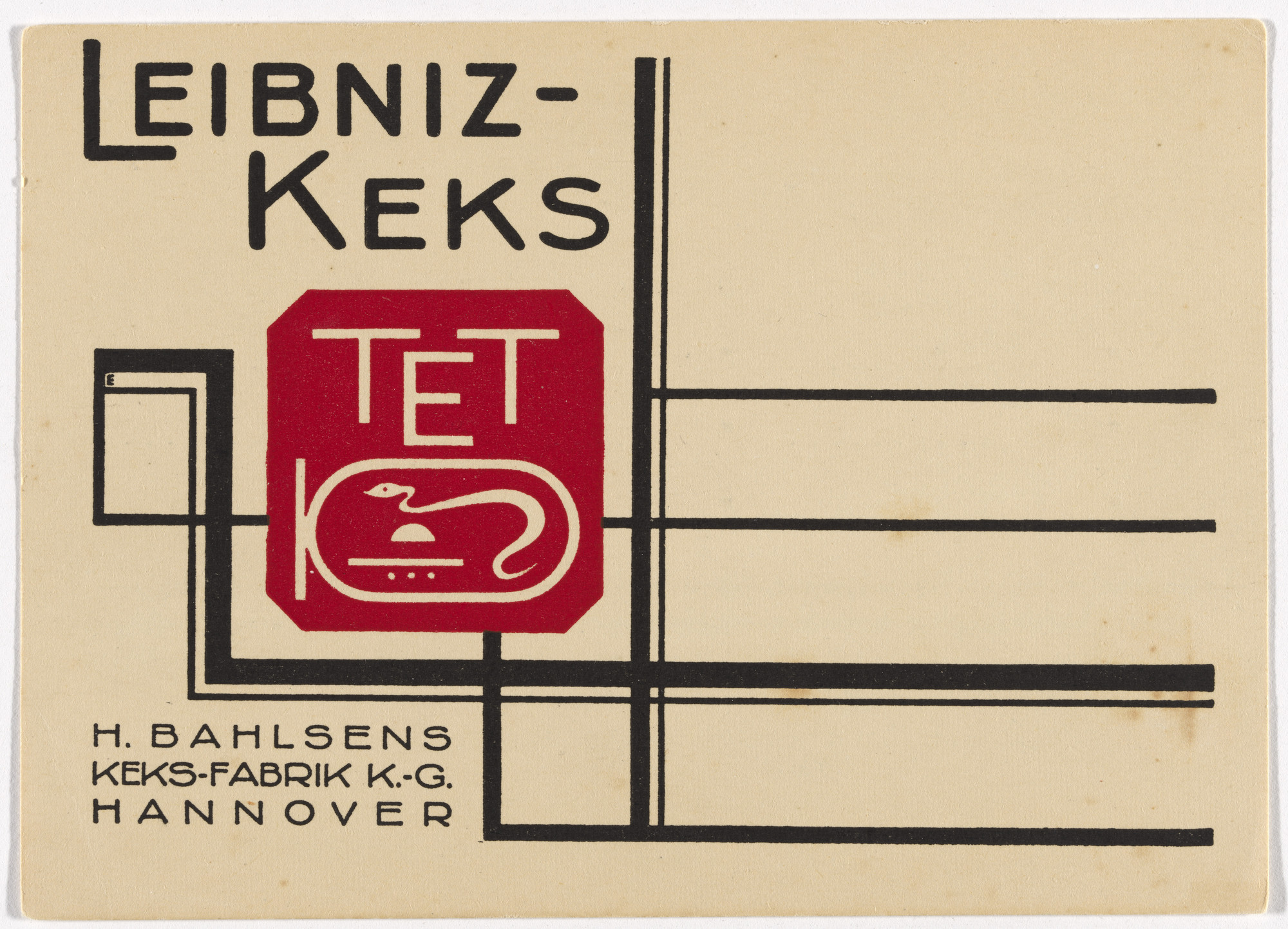 Kurt Schwitters. Postcard for Leibniz Cookies (Leibniz-Keks), Hermann Bahlsen’s Cookie factory (Keks-Fabrik ), Hannover