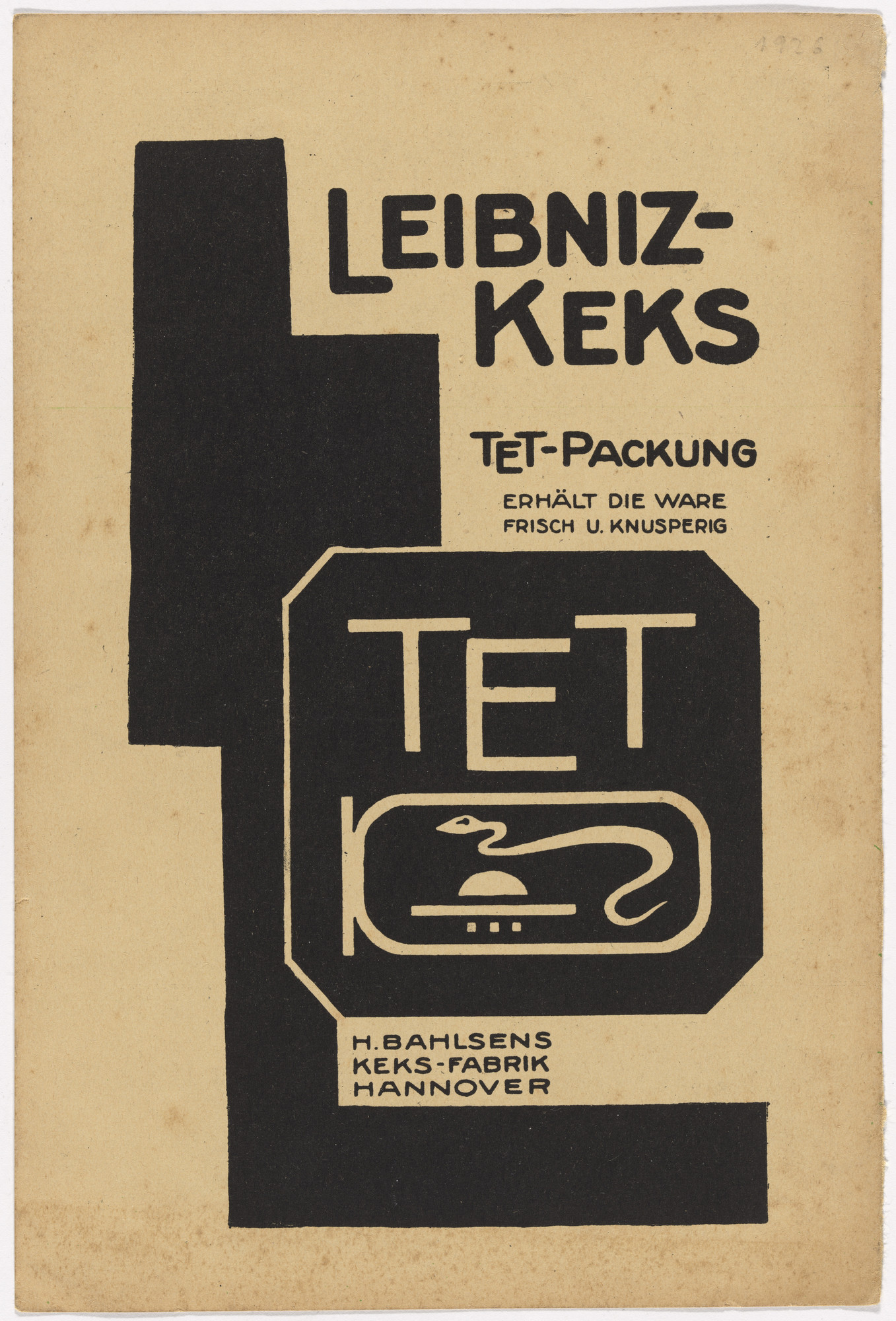 Kurt Schwitters. Advertisement for Leibniz Cookies (Leibniz-Keks), Hermann Bahlsen’s Cookie factory (Keks-Fabrik), Hannover