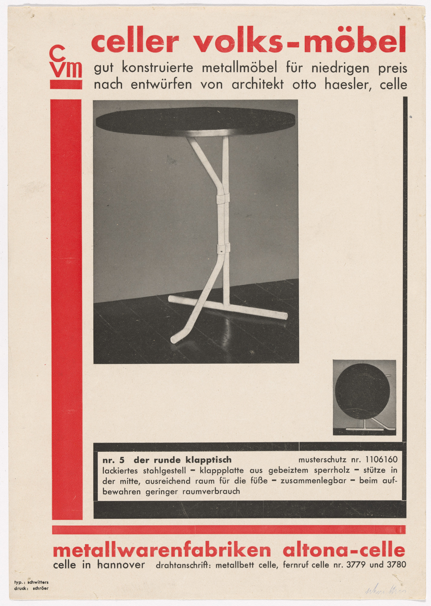 Kurt Schwitters. Brochure for Celle People’s Furniture (Celler Volks-Möbel), Hannover