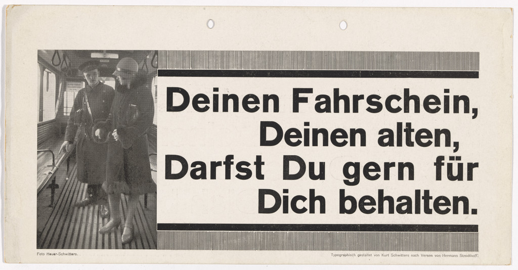 Notice for display in streetcar, for Üstra (Überlandwerke und Strassenbahnen Hannover AG) (Notice reads, "Your ticket, though it's used and spent. Do keep it safe, untorn, unrent.")