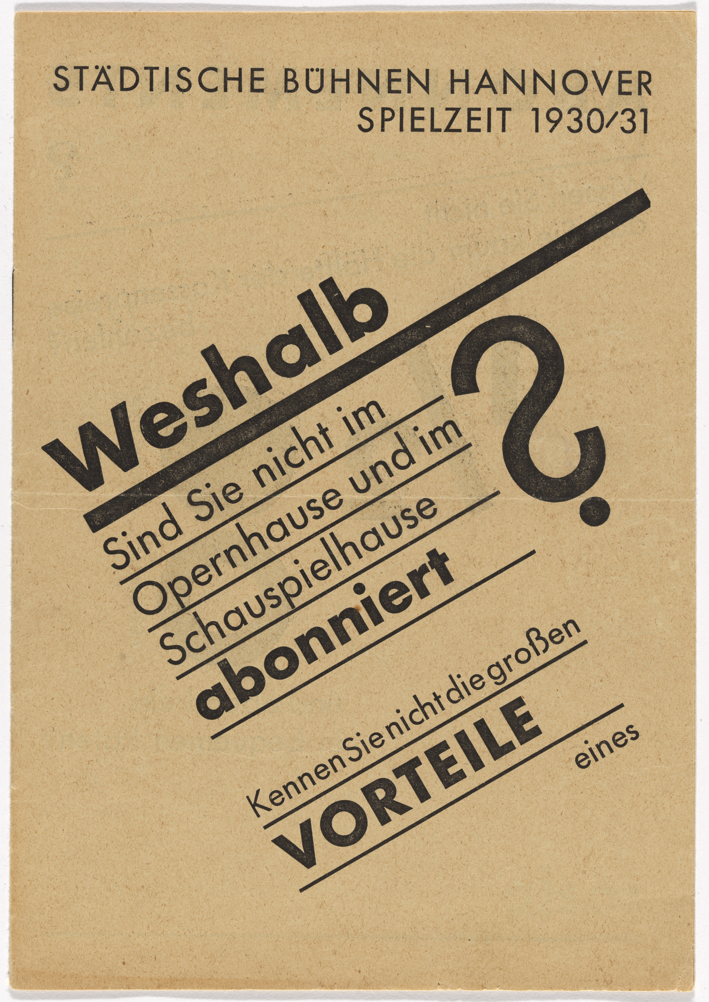 Kurt Schwitters. Advertising brochure for subscriptions to the Opera House and Playhouse of the Hannover Municipal Theaters (Städtische Bühnen Hannover)