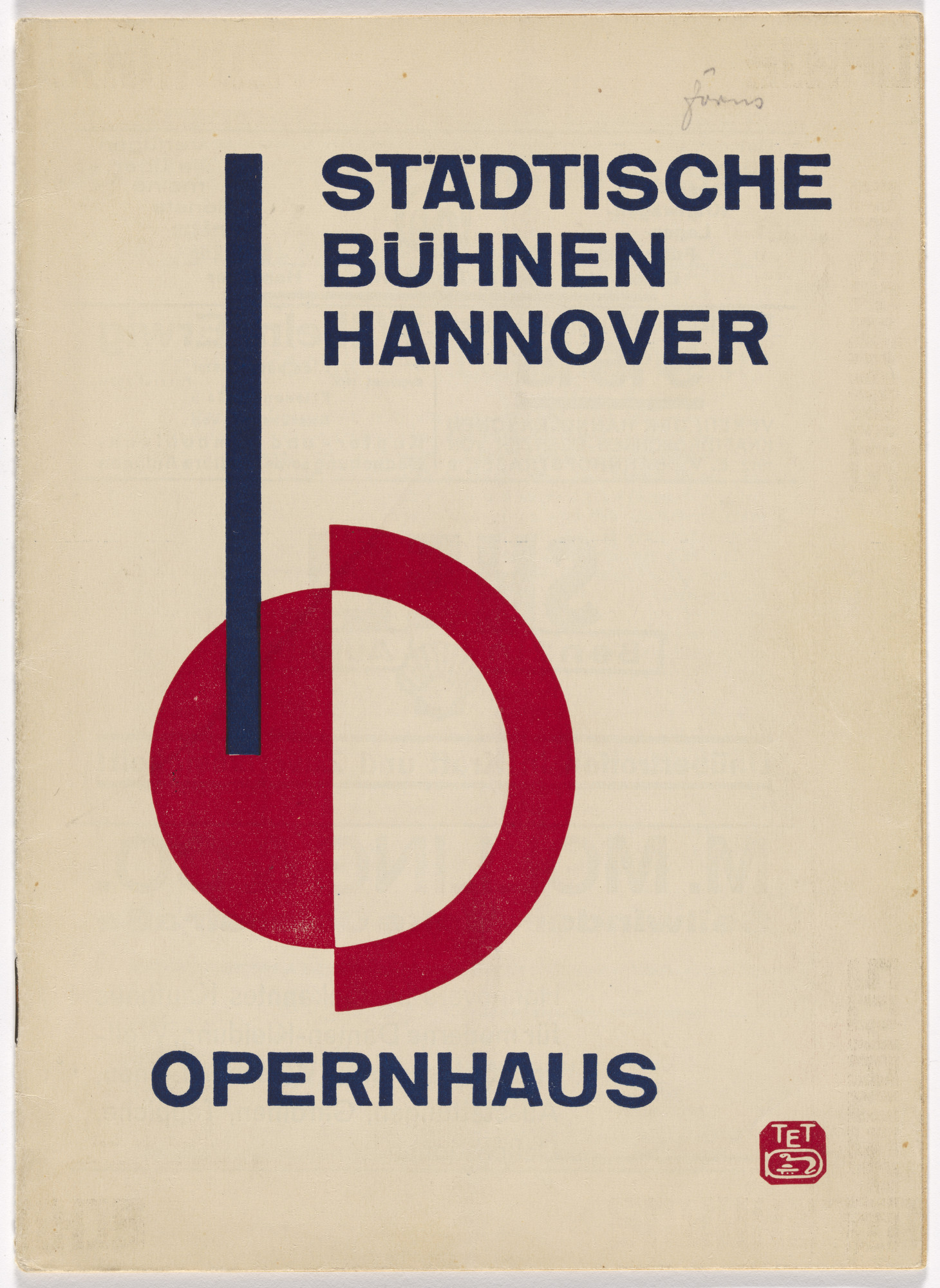 Kurt Schwitters. Program for the Hannover Municipal Theaters Opera House (Städtische Bühnen Hannover, Opernhaus) production of "The Life of Orestes" (Leben des Orest) by Ernst Krenek