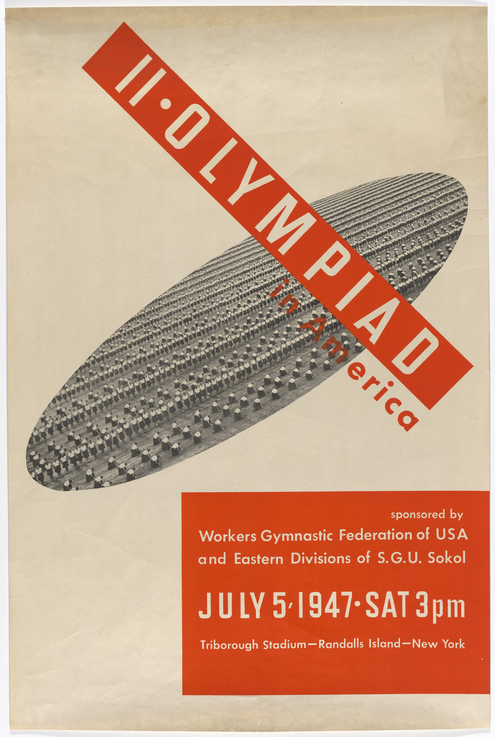 Ladislav Sutnar. II Olympiad in America (Poster for an athletic and cultural event held in New York City for Americans of Czech and Slovak descent, sponsored by the Workers Gymnastics Federation of USA and the Eastern Divisions of S.G.U. Sokol). 1947
