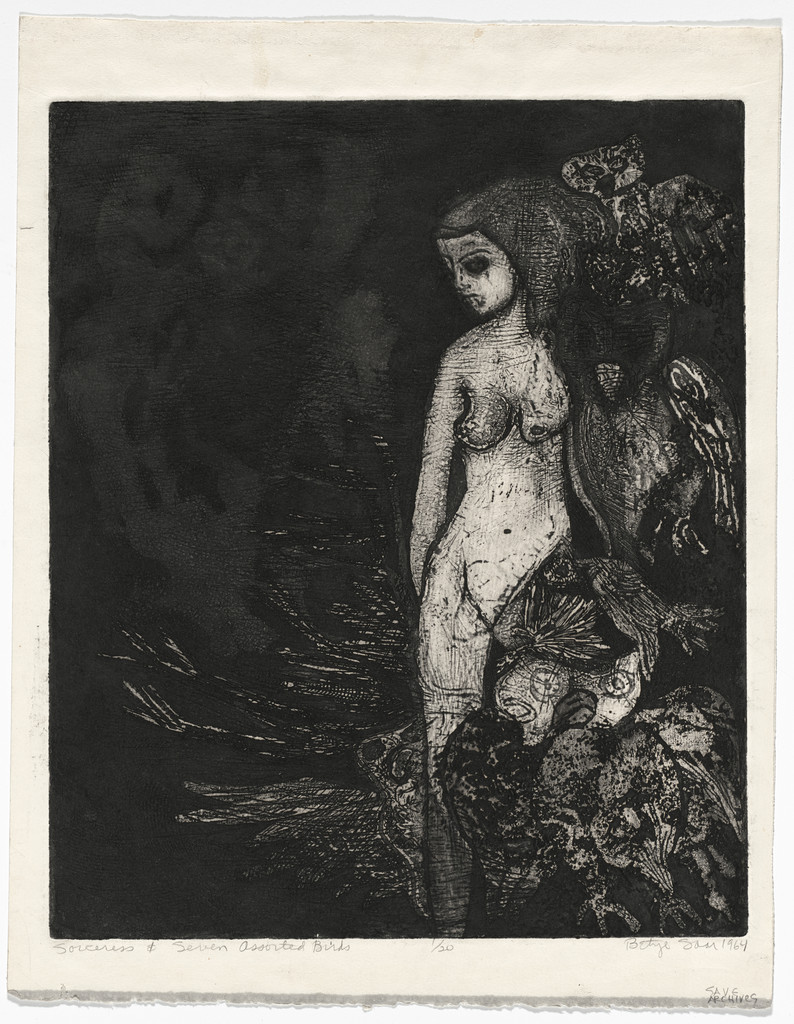 Sorceress with Seven Assorted Birds