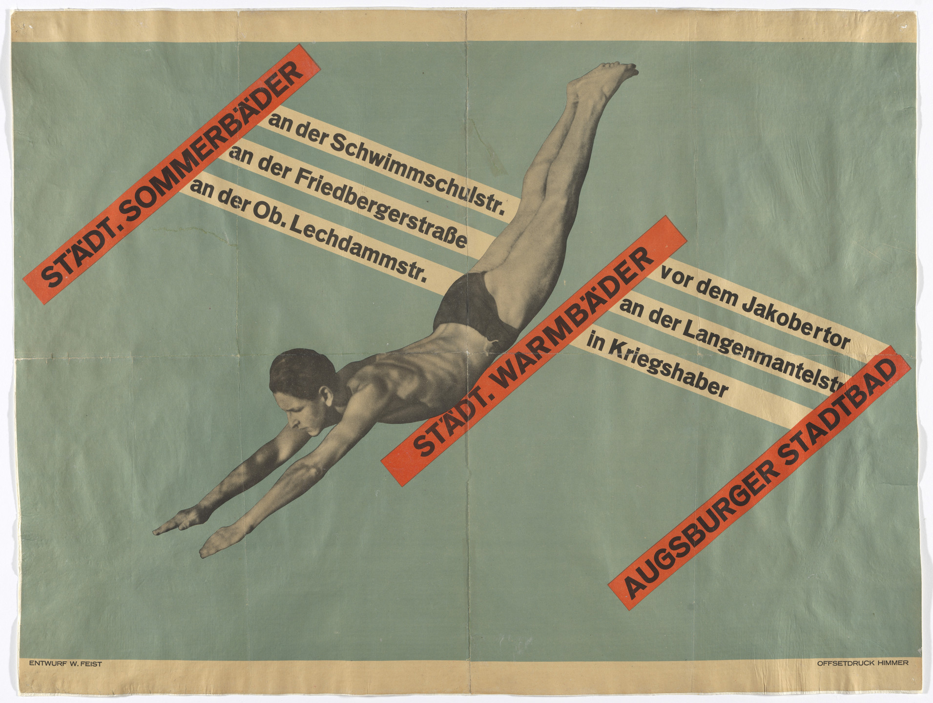 Werner David Feist. Poster for Augsburg Municipal Pools (Städtische Bäder) (Winning entry in poster competition). 1928