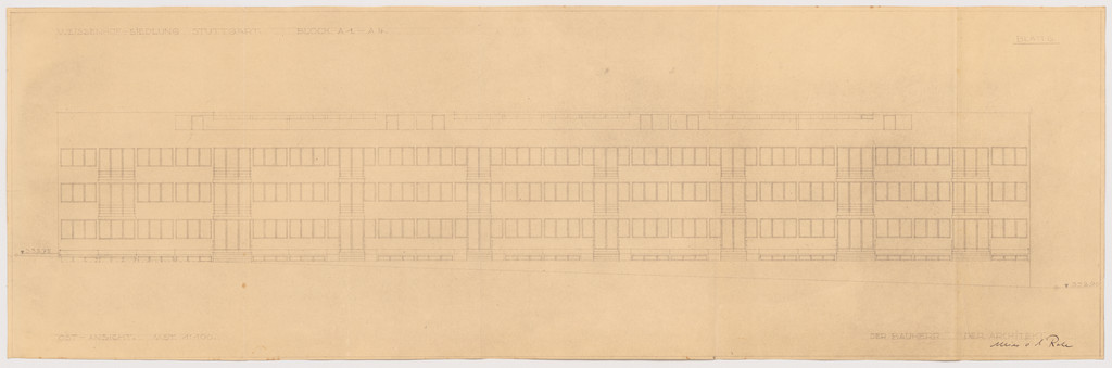 Weissenhof Apartment House, "The Dwelling" Exhibition, Stuttgart, Germany (Plan, block A1-A4, East elevation)
