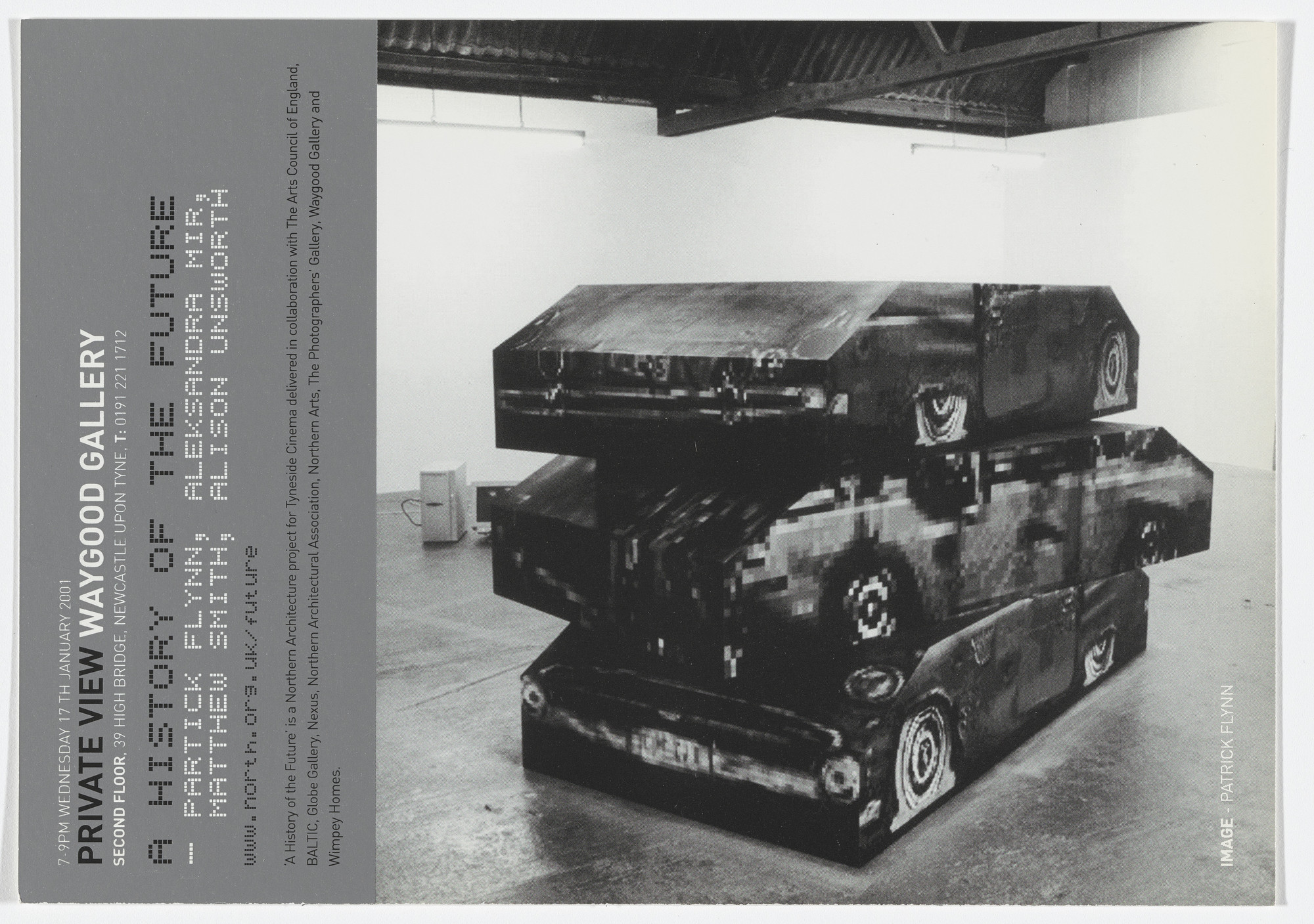 Aleksandra Mir. Invitation to A History of the Future: Patrick Flynn, Aleksandra Mir, Matthew Smith, Alison Unsworth, Waygood Gallery, Newcastle upon Tyne, January 17–February 24, 2001