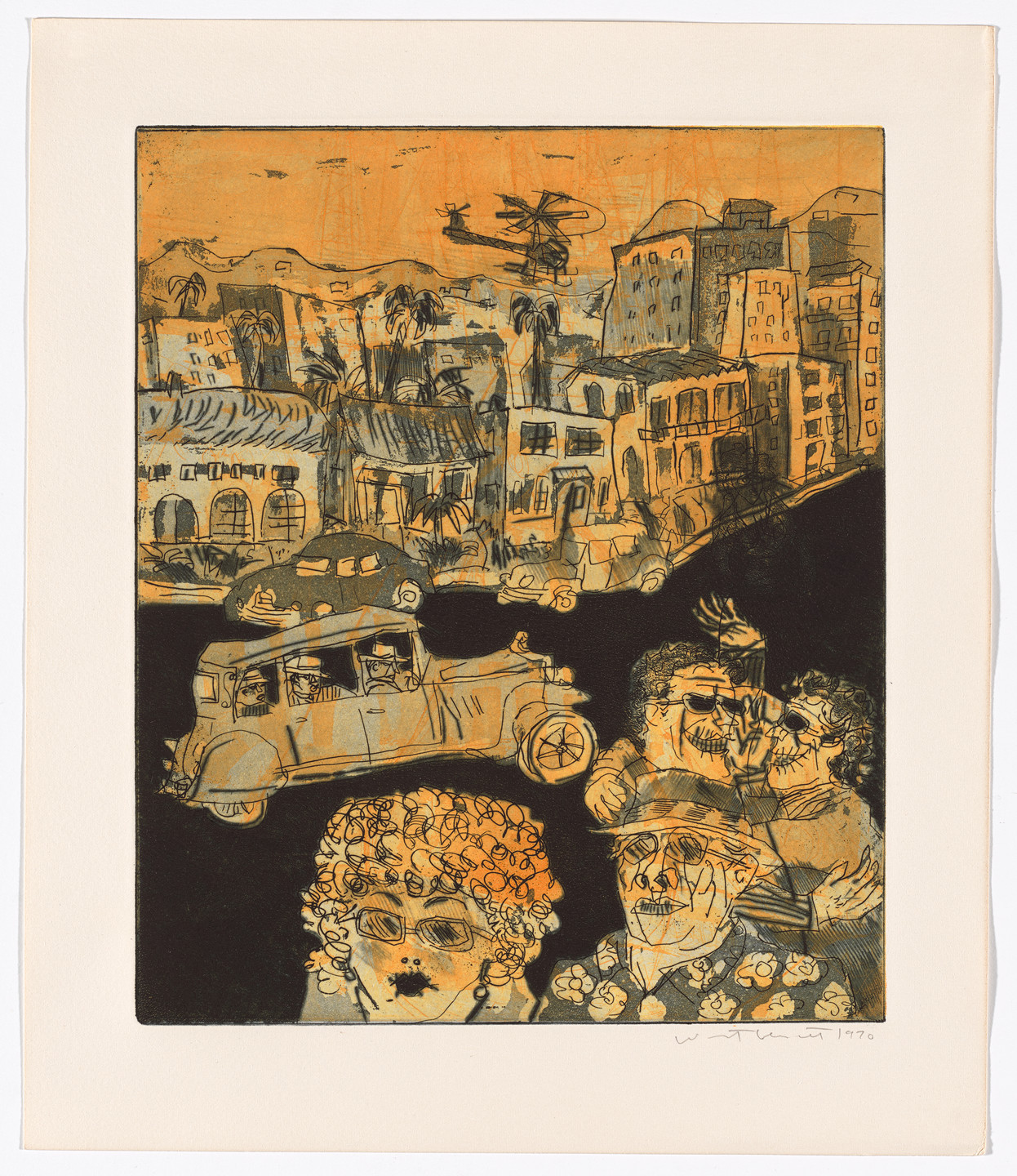 Warrington Colescott. I: Mariposa Street (folio 5) from The Mariposa Suite Nos. I-VI. 1970, published 1971