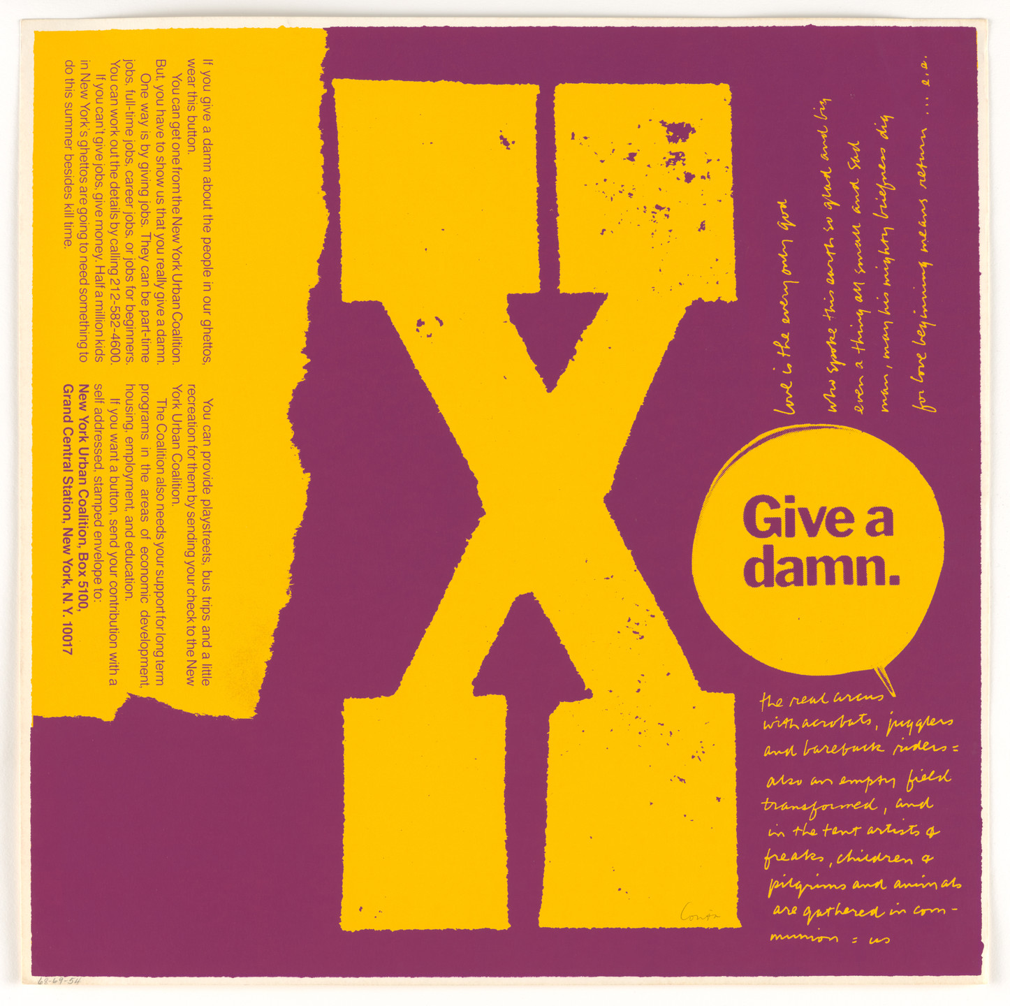 Corita Kent (Sister Mary Corita). X give a damn from circus alphabet. 1968