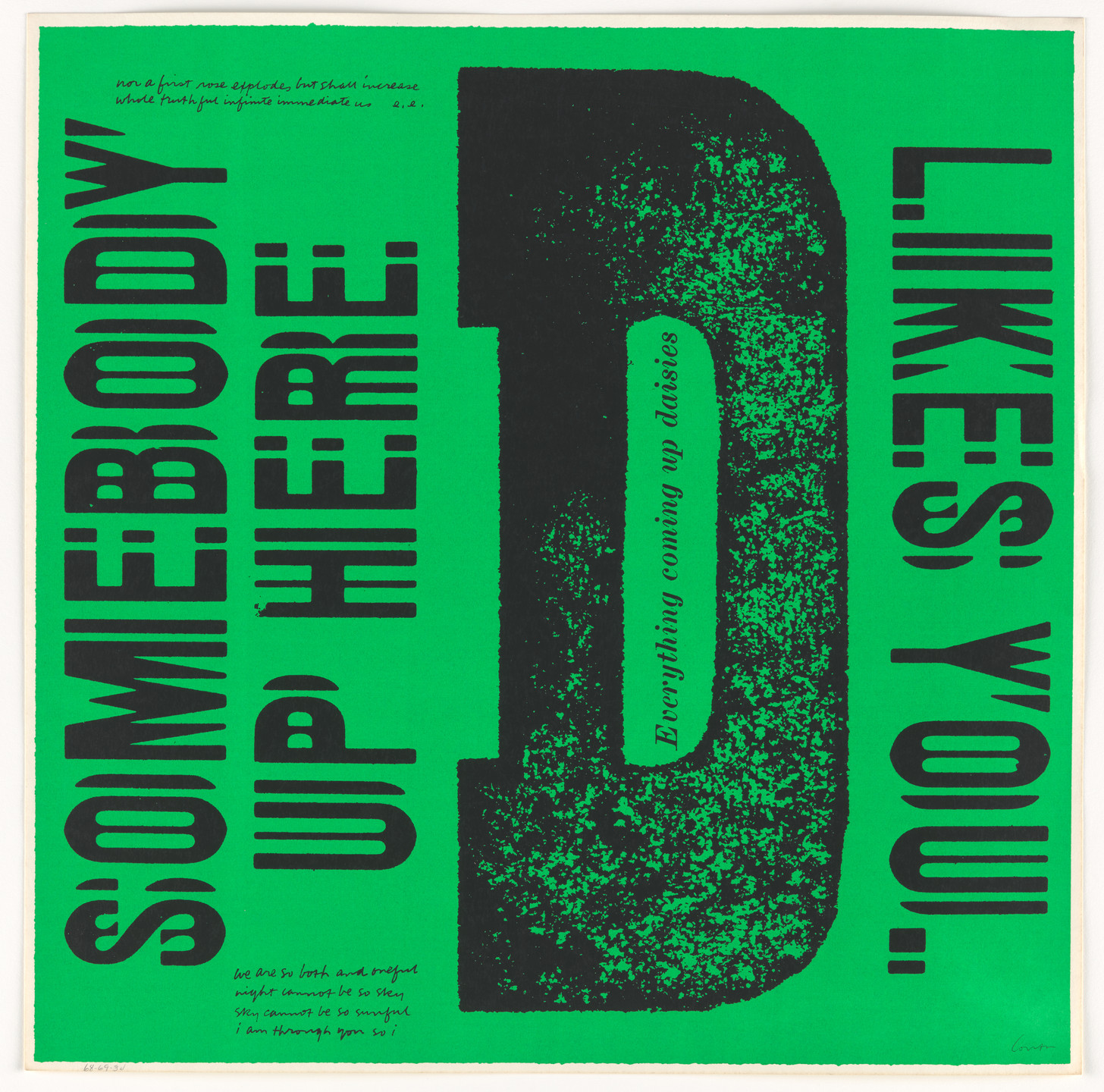 Corita Kent (Sister Mary Corita). D everything coming up daisies from circus alphabet. 1968