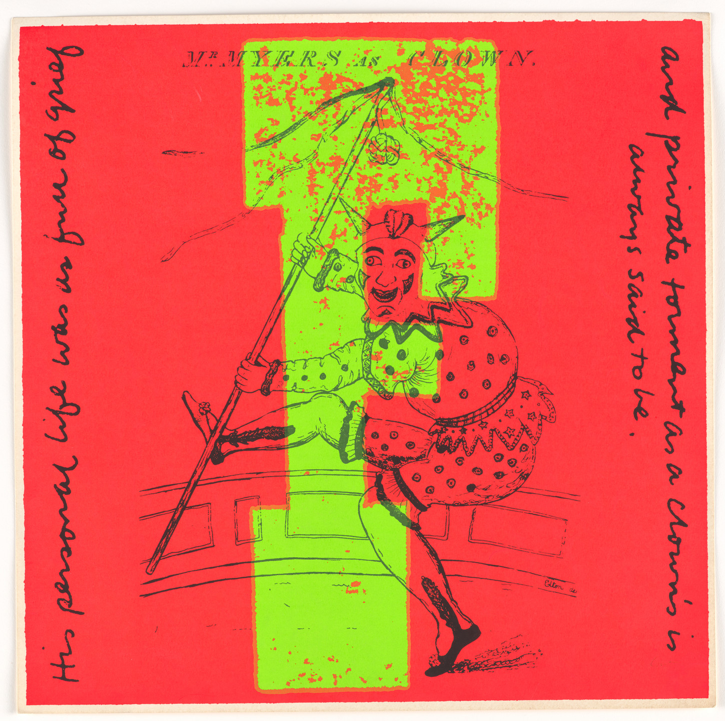 Corita Kent (Sister Mary Corita). F full of clown from circus alphabet. 1968