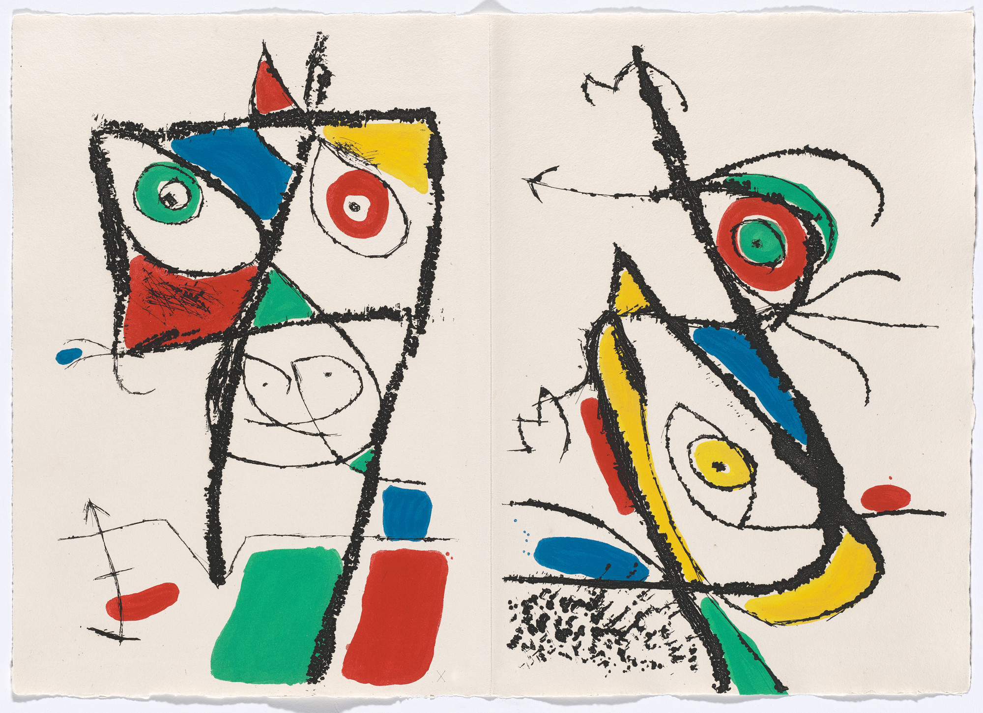Joan Miró. Double page plate X (folios 39 and 42 verso) from Le Courtisan grotesque ( The Grotesque Courtier )