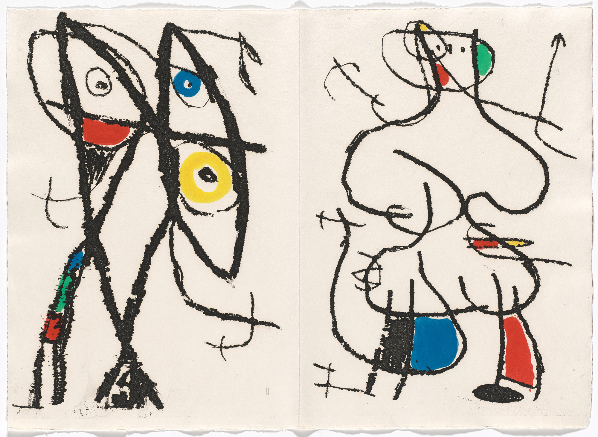 Joan Miró. Double page plate II (folios 7 and 10 verso) from Le Courtisan grotesque (The Grotesque Courtier)