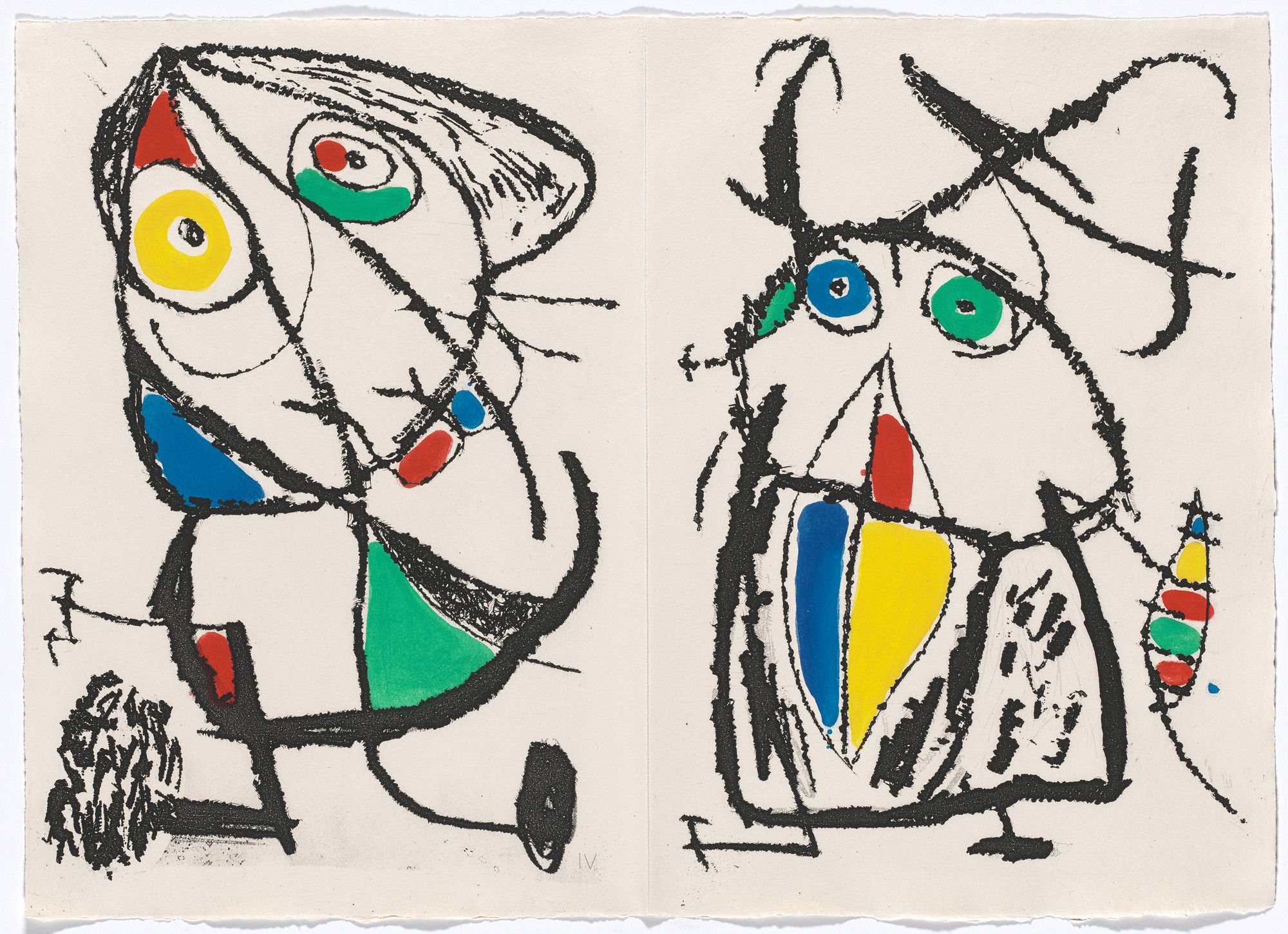 Joan Miró. Double page plate IV (folios 15 and 18 verso) from Le Courtisan grotesque ( The Grotesque Courtier )
