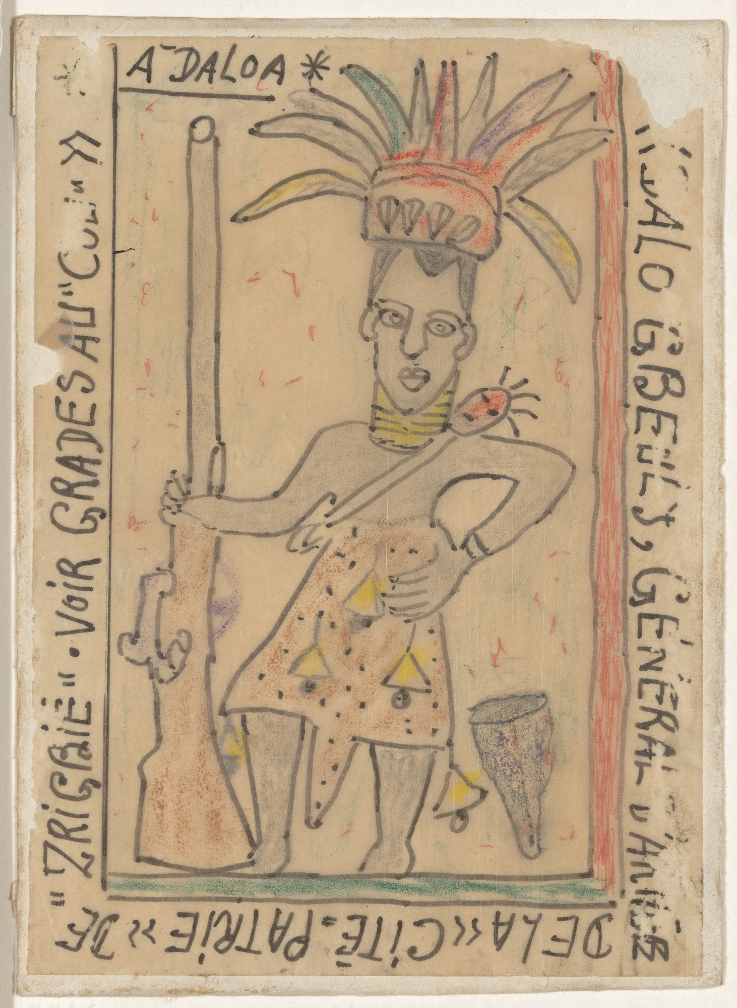 Frédéric Bruly Bouabré. À DALOA «DALO GBEULY, Général d'armée de la «Cité-Patrie» de " ZRIGBIÉ" Voir grade au "cou"» from Connaissance du Monde