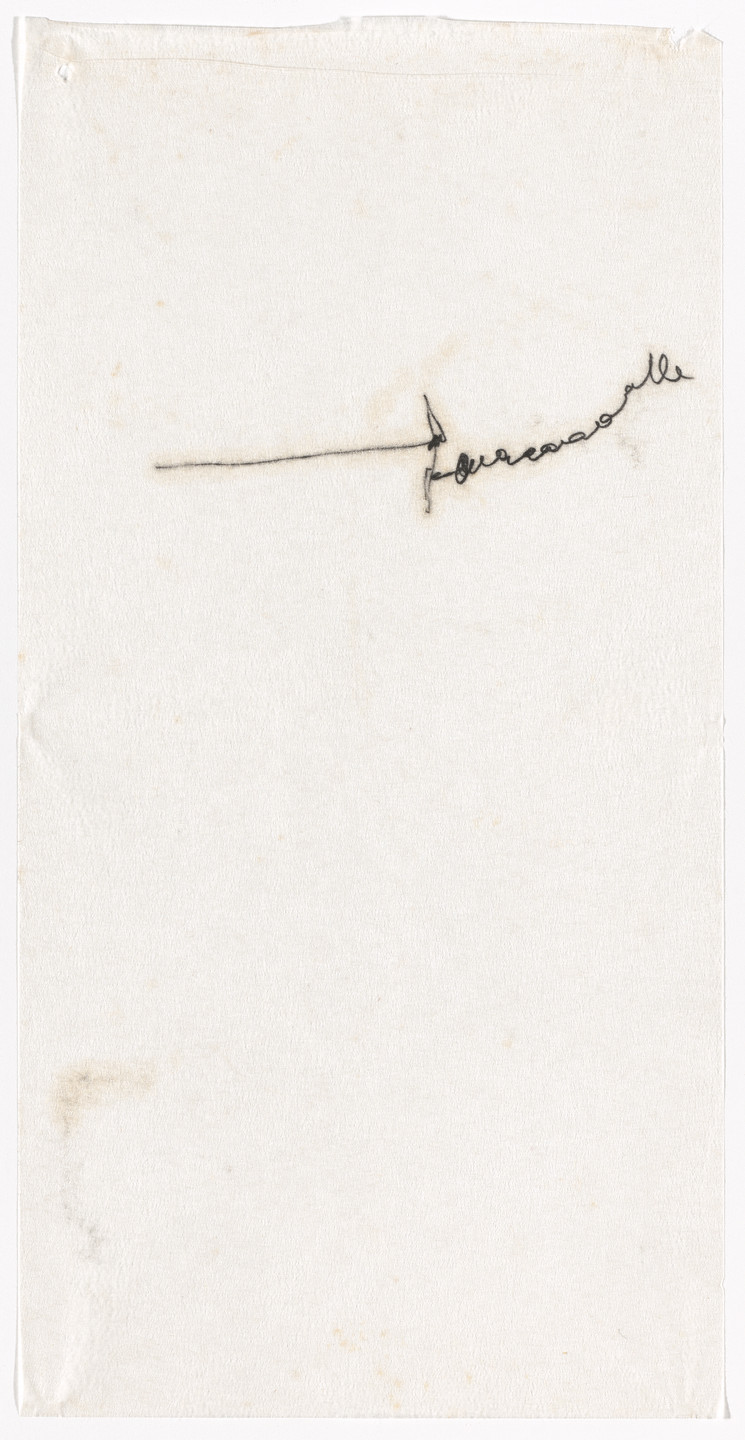A white sheet of paper has a thin black line near the top, curving slightly before forming loose cursive resembling text on the right. The rest of the paper is blank. This is an AI generated description. To give feedback, email ai@moma.org.