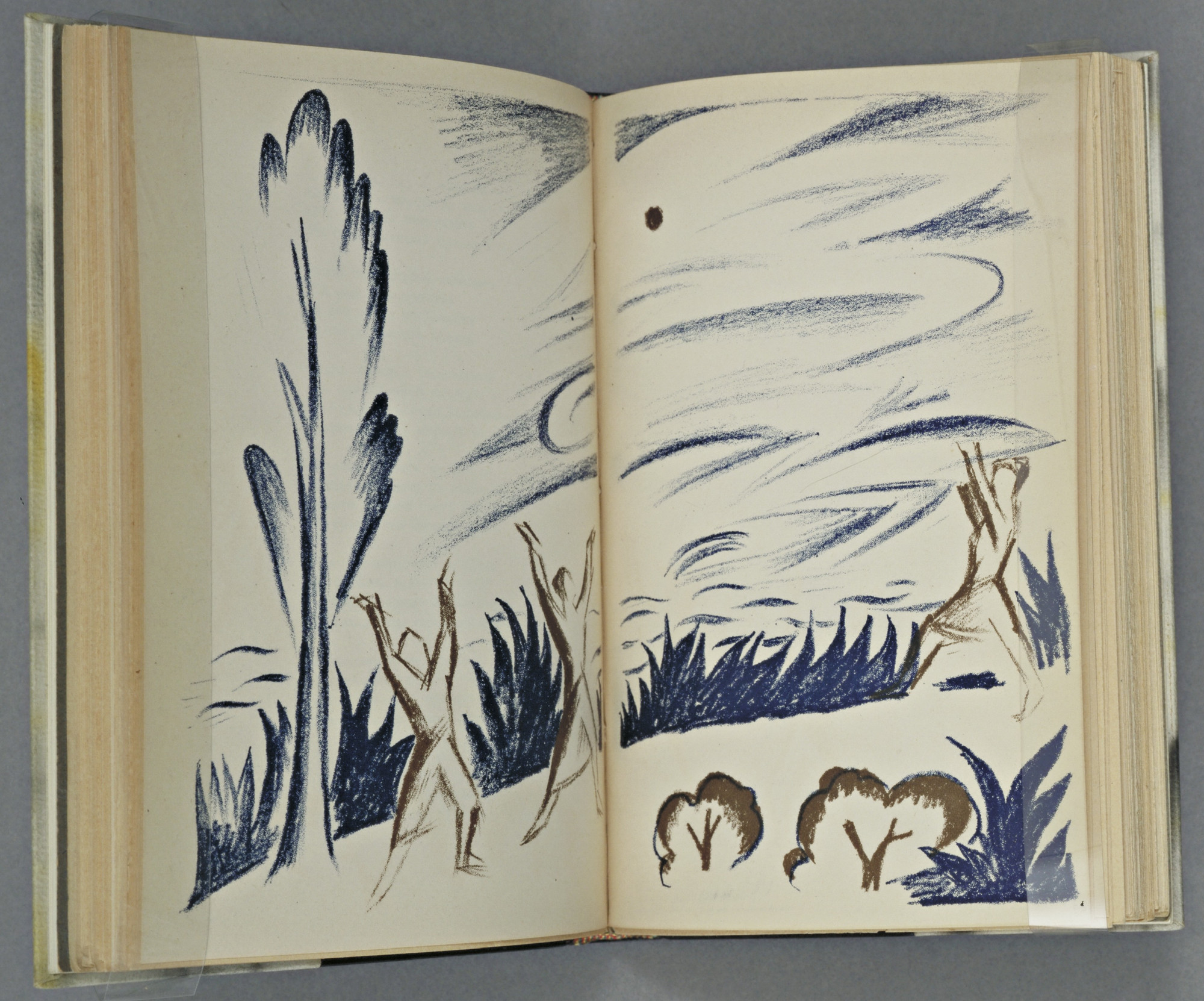 Natalia Goncharova. Double page plate (between pages 62 and 63) from Vertogradari Nad Lozami ( Gardeners over the Vines )