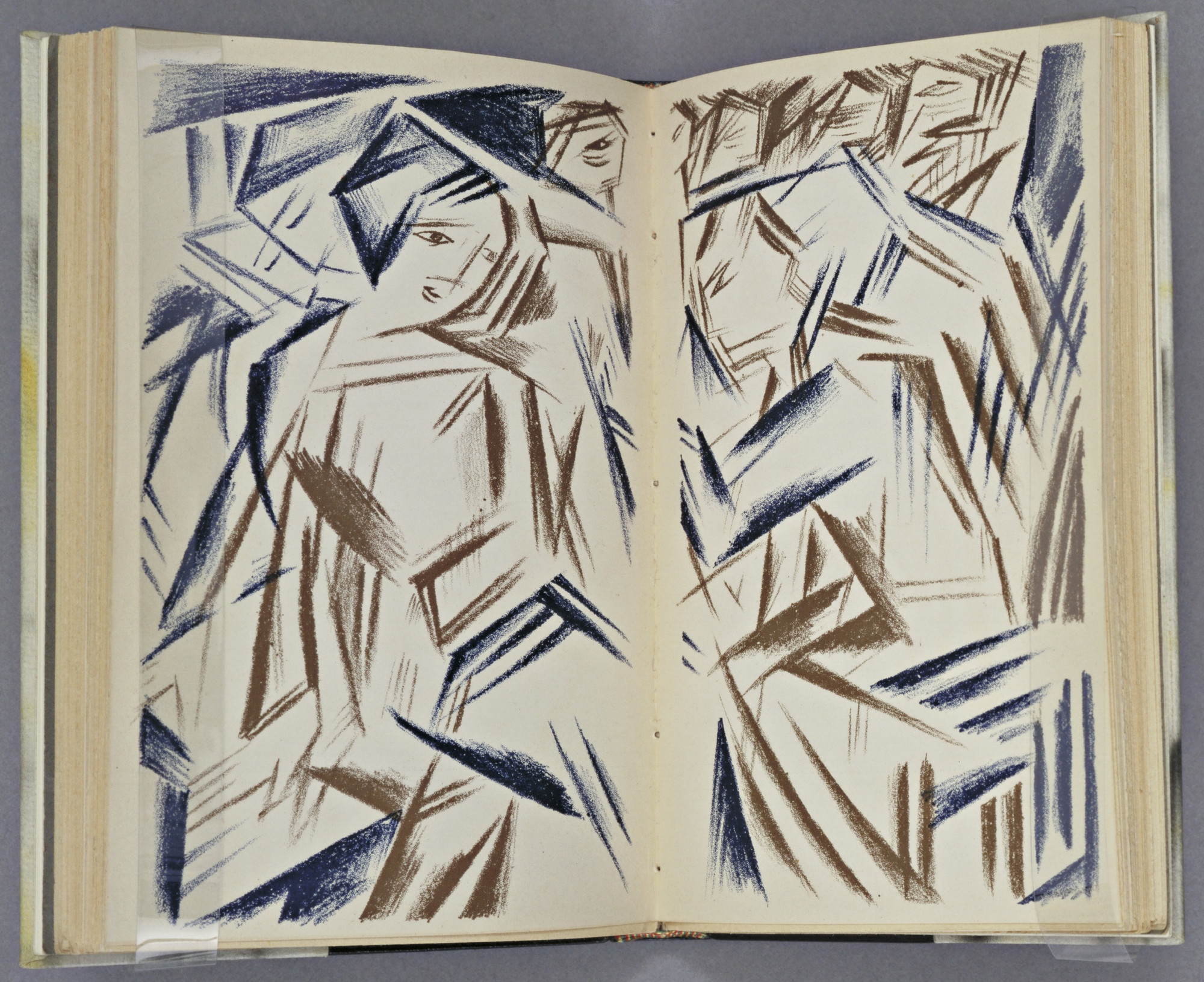 Natalia Goncharova. Double page plate (between pages 78 and 79) from Vertogradari Nad Lozami ( Gardeners over the Vines )