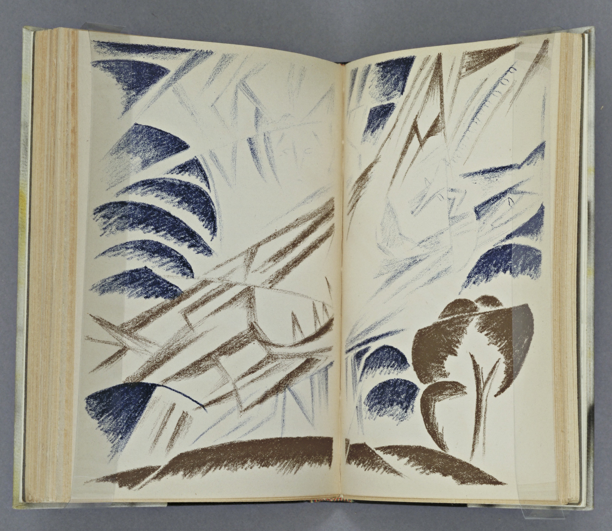 Natalia Goncharova. Double page plate (between pages 112 and 113) from Vertogradari Nad Lozami ( Gardeners over the Vines )