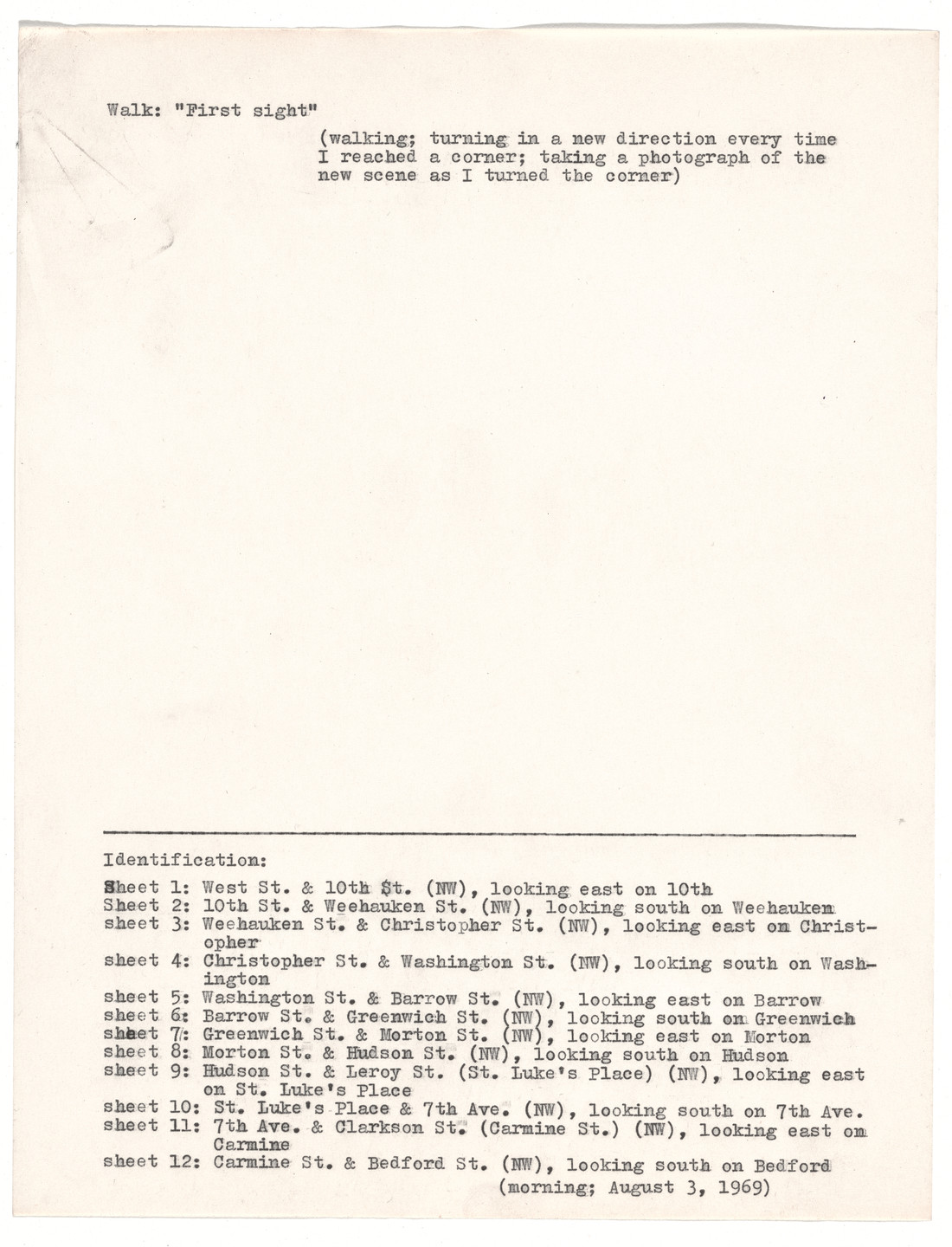 Vito Acconci. Walk: &#34;First Sight&#34;. 1969