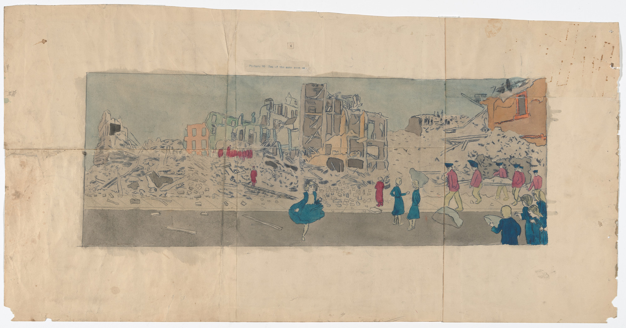 Henry Darger. a) Captured by Glandelinians under Baldwin (Baldwin not shown here) during the frightful carnage at Aronburgs Run or Glorianna b) Picture No Two of the same scenes. n.d.