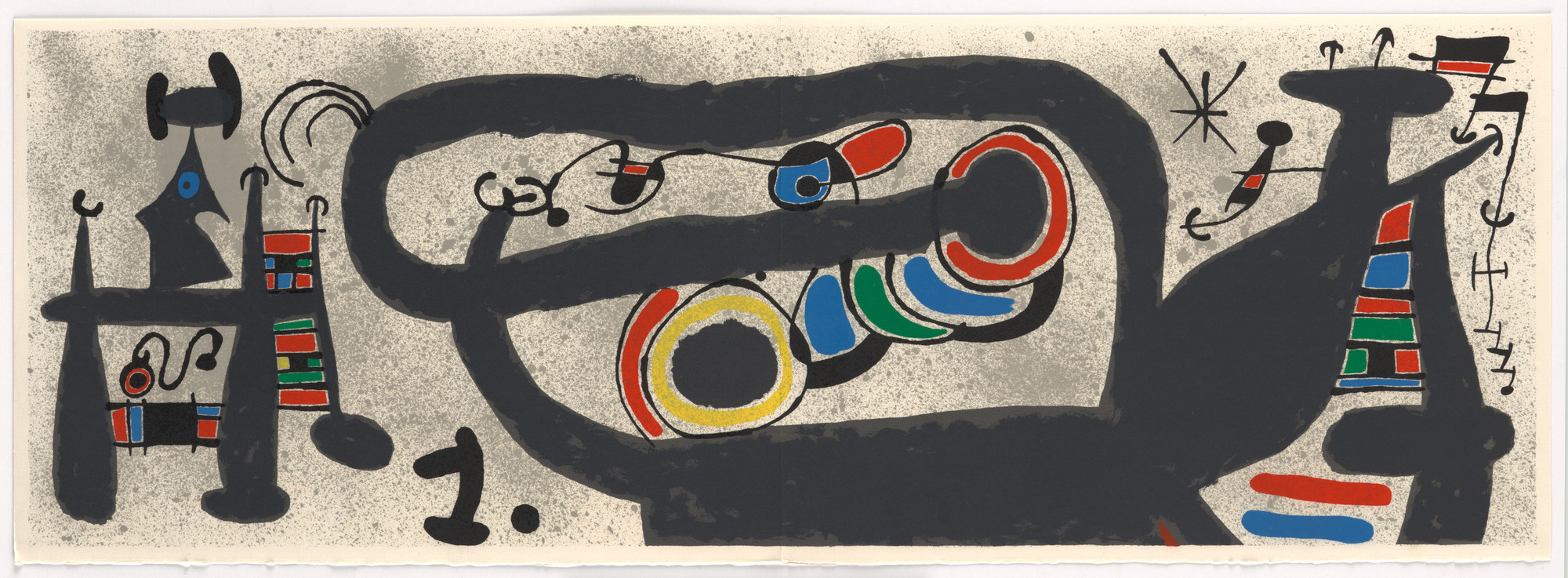 Joan Miró. Double page plate (folios 36 verso and 37) from Le Lézard aux plumes d'or (The Lizard with Golden Feathers)