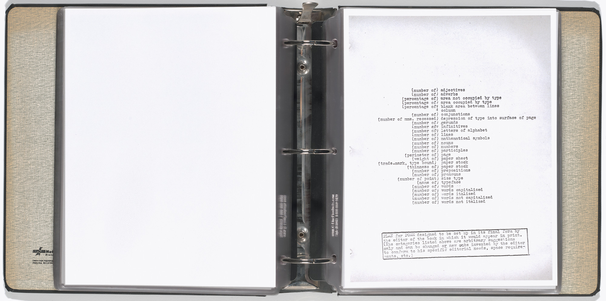 Mel Bochner, Carl Andre, Arthur Babakhanian, Jo Baer, John Cage, M. Carsiodes, Tom Clancy, Dan Flavin, James Ingo Freed, Milton Glaser, Dan Graham, Eva Hesse, Alfred Jensen, Donald Judd, Michael Kirby, William Kolakoski, Robert Lepper, Sol LeWitt, Robert Mangold, Robert Moskowitz, Tom Russell, Scientific American, Robert Smithson, Kenneth Snelson, Karlheinz Stockhausen, Tippetts-Abbett-McCarthy-Stratton (Engineers and Architects), Various Artists. Working Drawings and Other Visible Things on Paper Not Necessarily Meant to be Viewed as Art. 1966