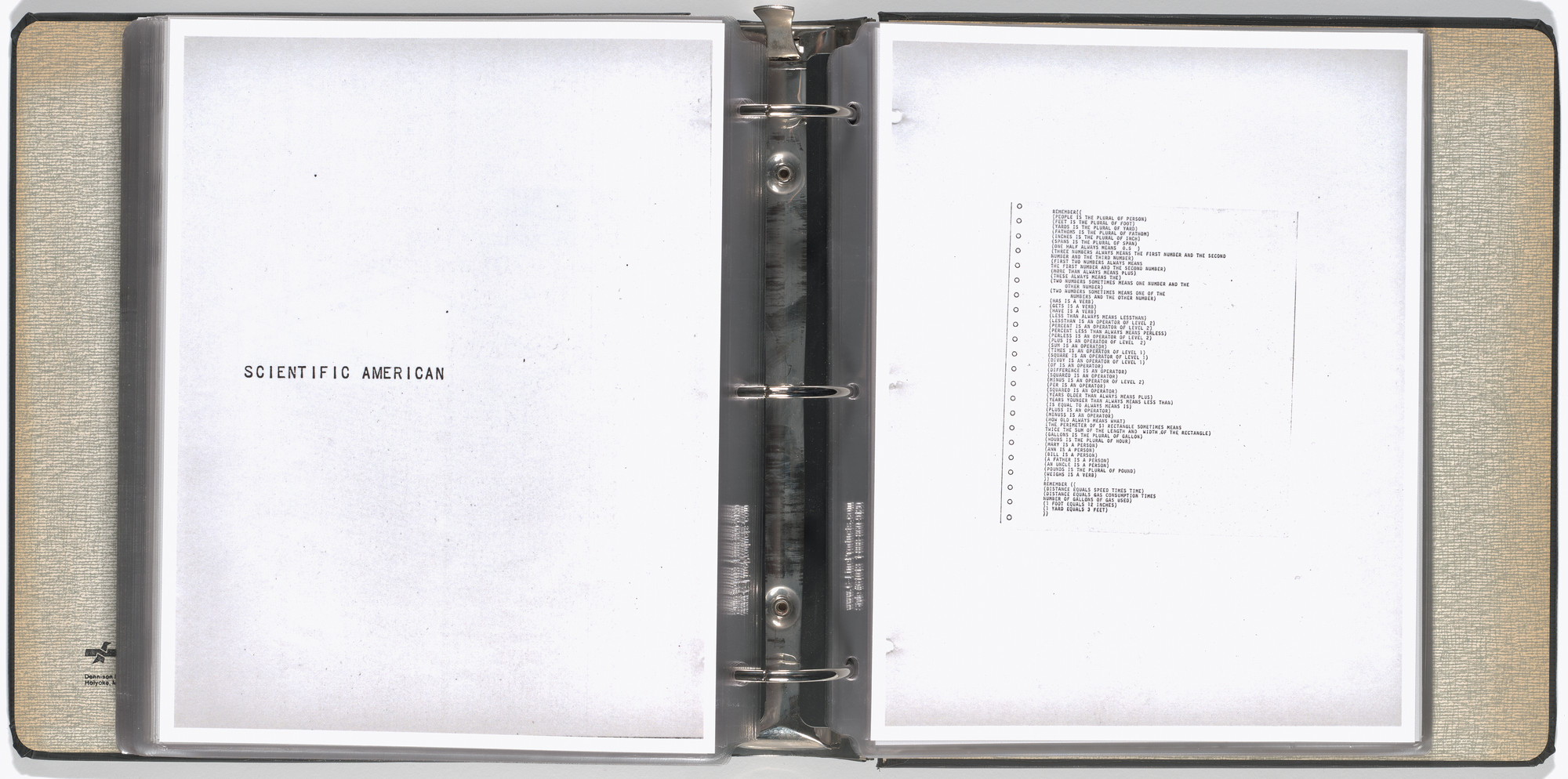 Mel Bochner, Carl Andre, Arthur Babakhanian, Jo Baer, John Cage, M. Carsiodes, Tom Clancy, Dan Flavin, James Ingo Freed, Milton Glaser, Dan Graham, Eva Hesse, Alfred Jensen, Donald Judd, Michael Kirby, William Kolakoski, Robert Lepper, Sol LeWitt, Robert Mangold, Robert Moskowitz, Tom Russell, Scientific American, Robert Smithson, Kenneth Snelson, Karlheinz Stockhausen, Tippetts-Abbett-McCarthy-Stratton (Engineers and Architects), Various Artists. Working Drawings and Other Visible Things on Paper Not Necessarily Meant to be Viewed as Art. 1966