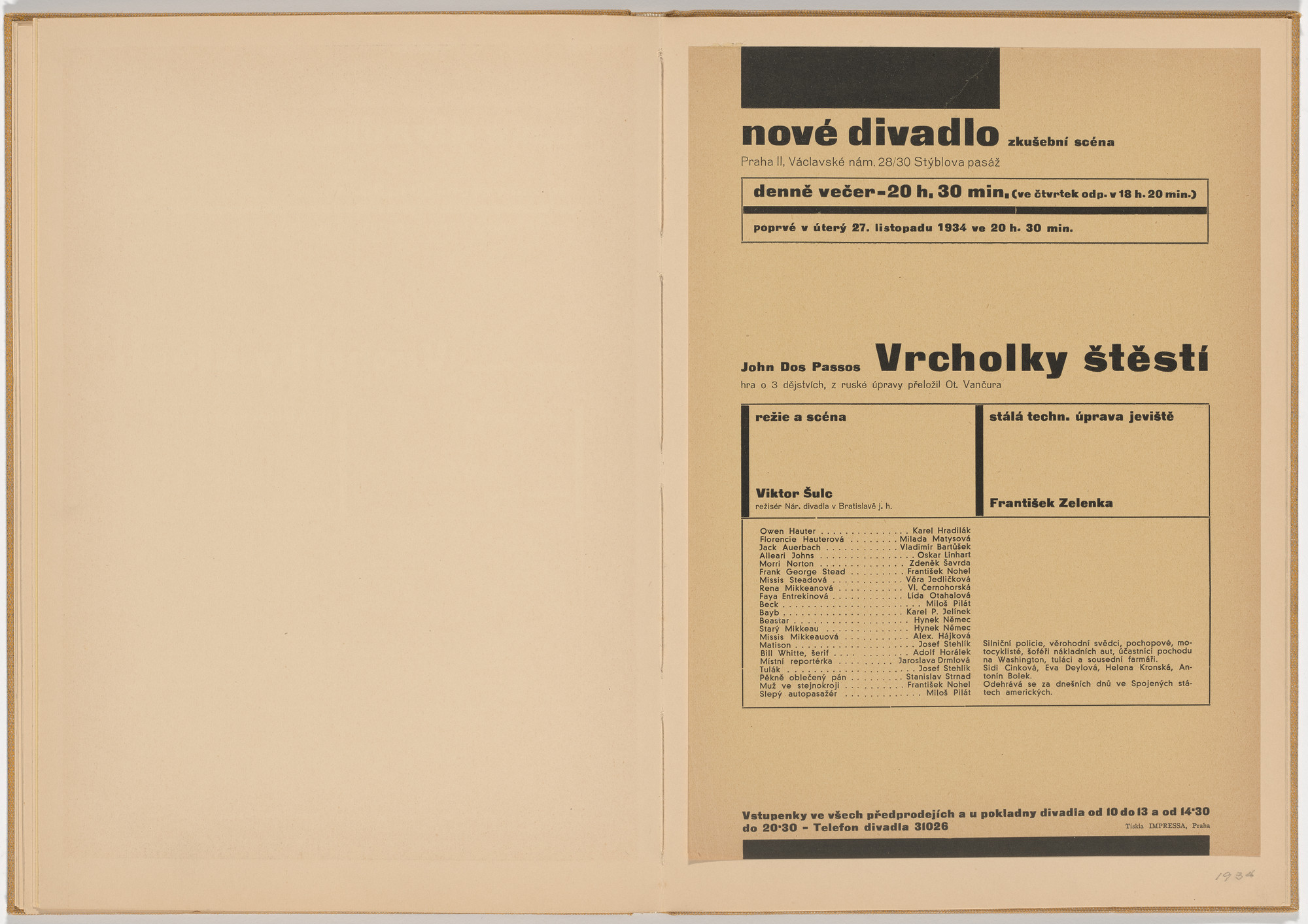 Ladislav Sutnar. Theater Signs and Forms (Divadelní cedule a tiskopisy). c. 1938