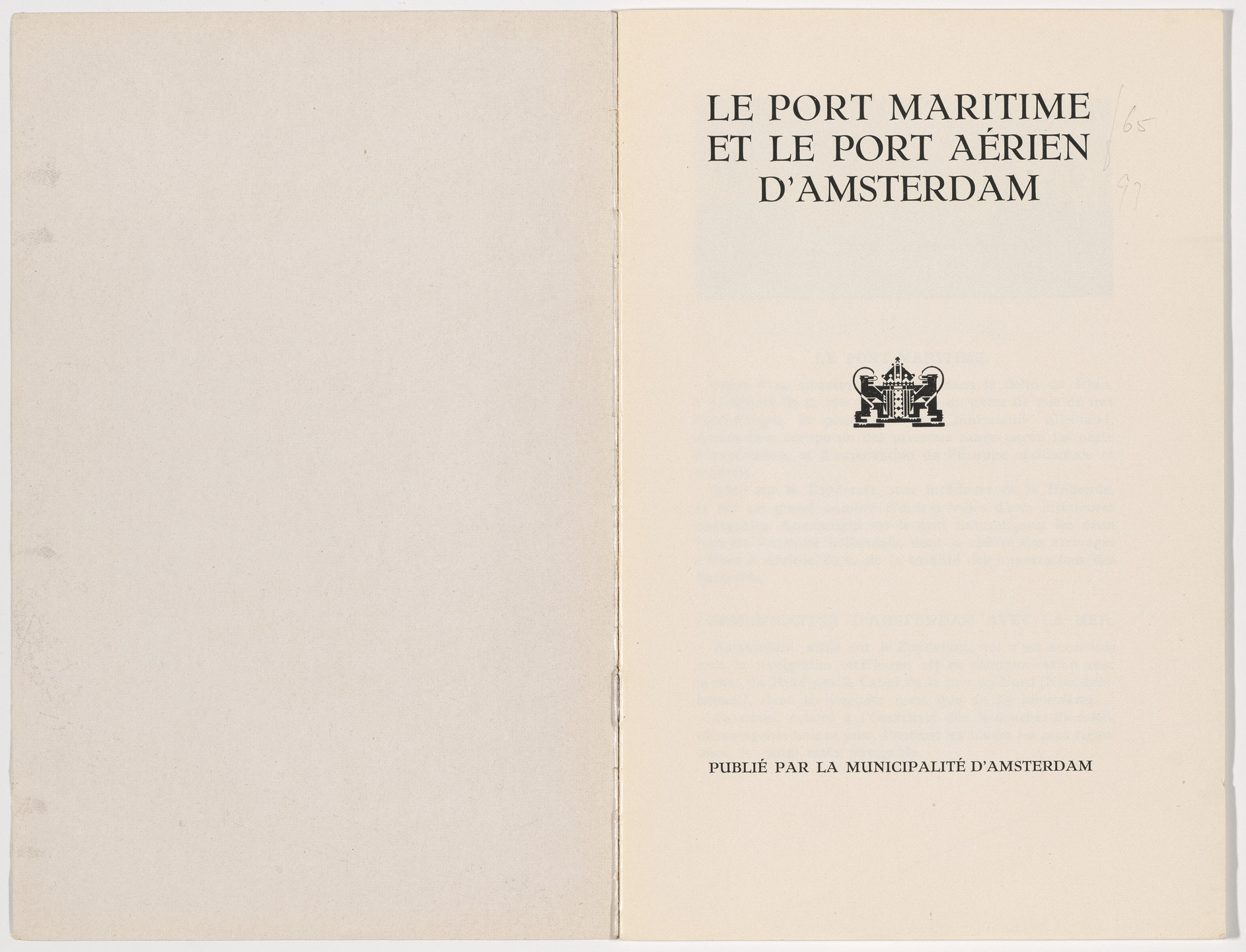 Fré Cohen. Information brochure for the Seaports and Airports of Amsterdam (Le port maritime et la port aérien d’Amsterdam). 1931