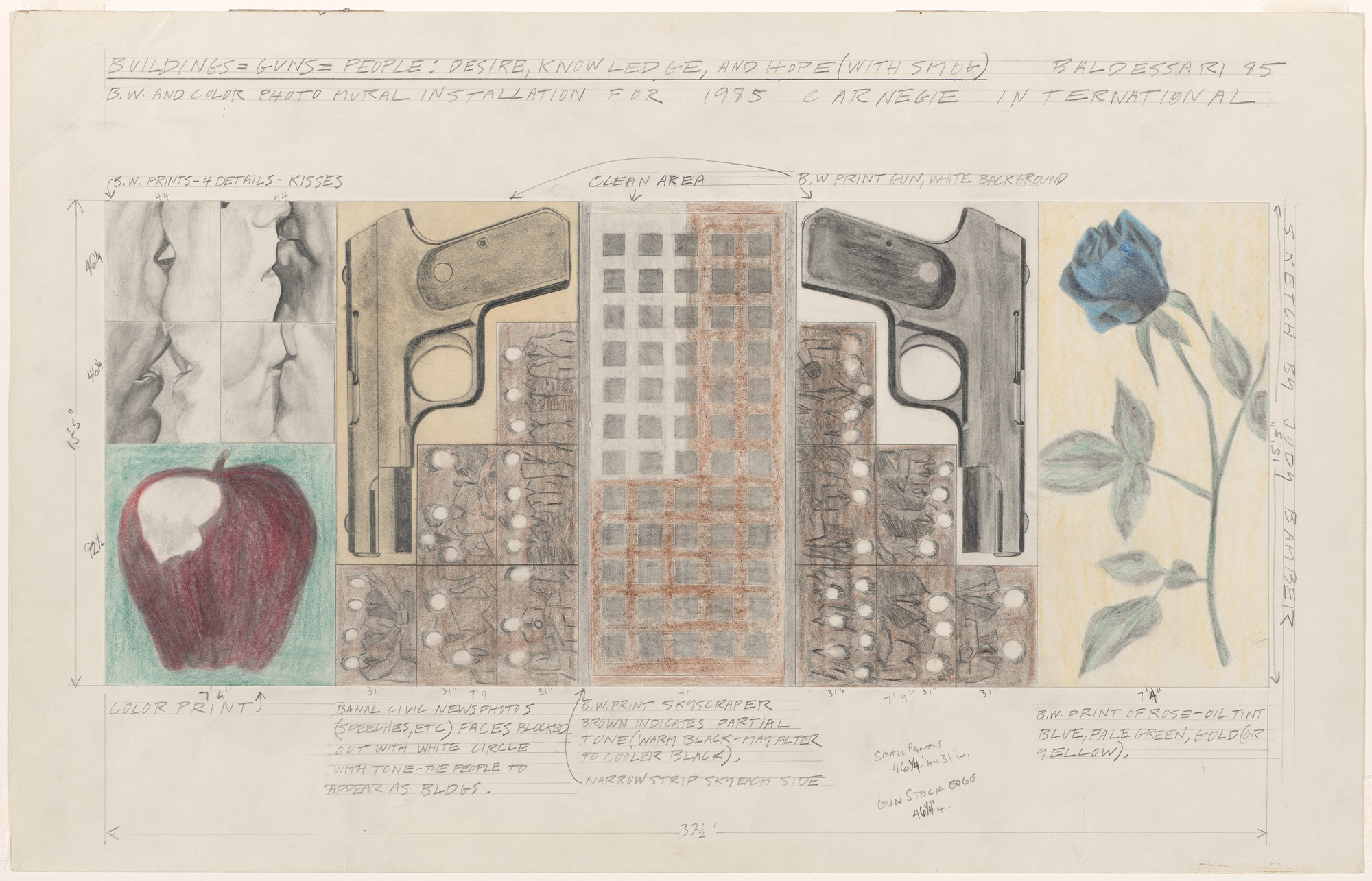 John Baldessari. Buildings=Guns=People: Desire, Knowledge, and Hope (with Smog). Study for Mural, Carnegie International