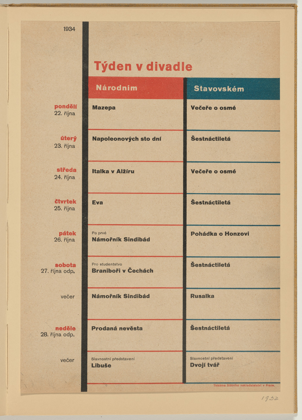 Ladislav Sutnar. Theater Signs and Forms (Divadelní cedule a tiskopisy). c. 1938