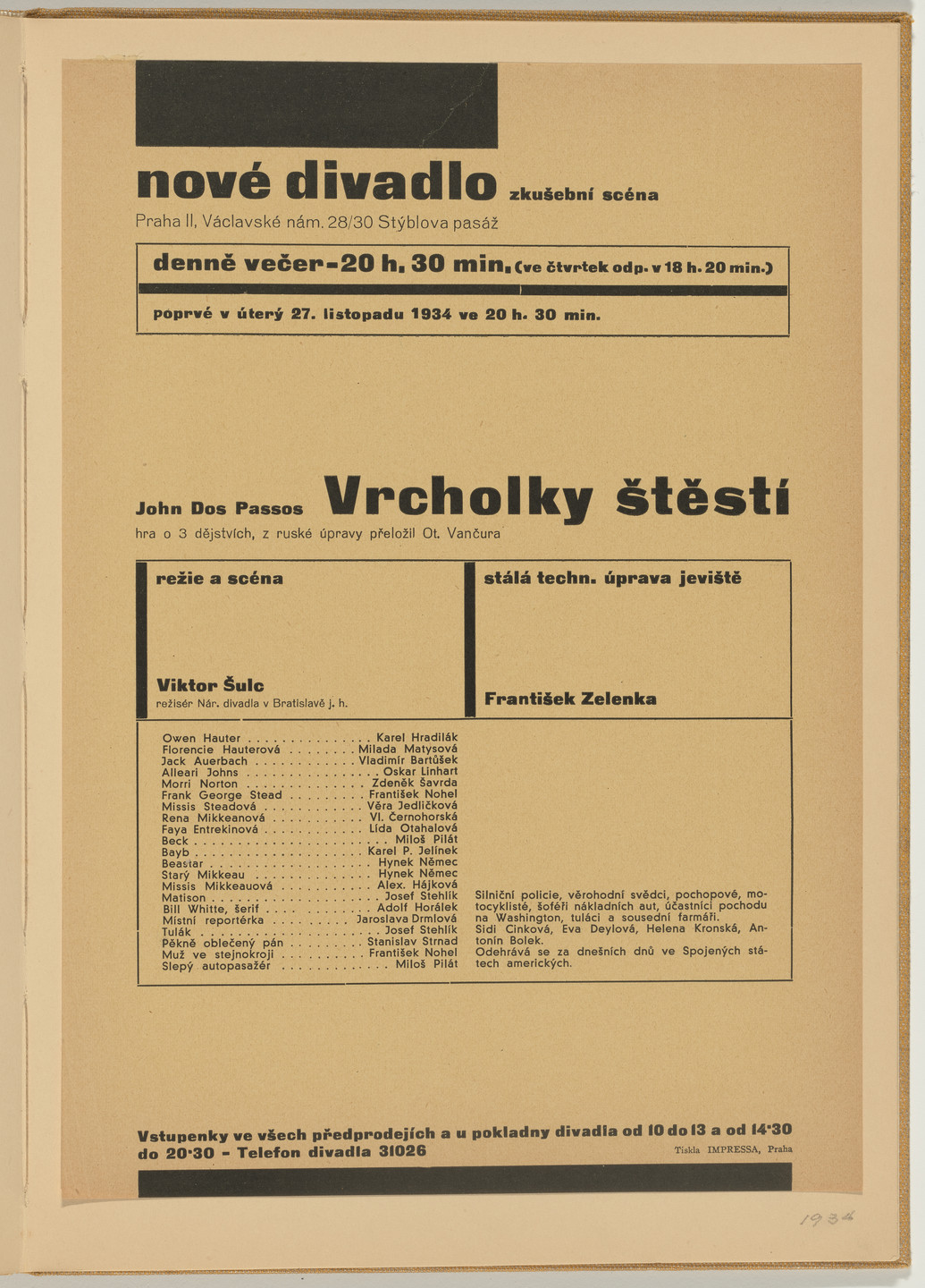 Ladislav Sutnar. Theater Signs and Forms (Divadelní cedule a tiskopisy). c. 1938