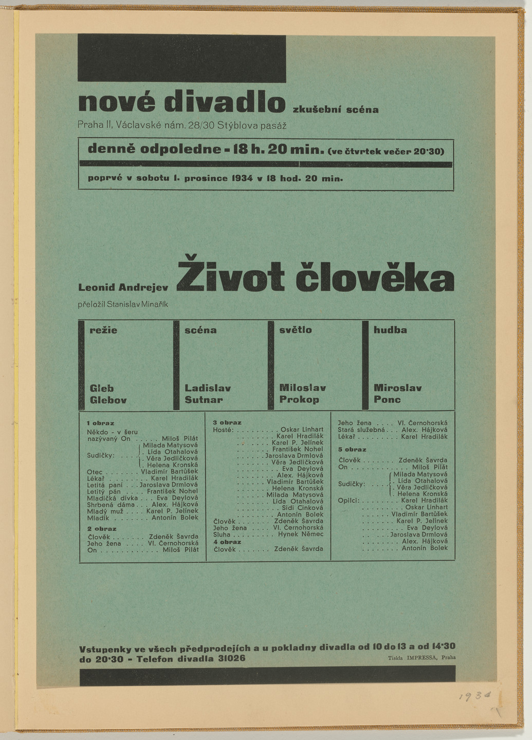 Ladislav Sutnar. Theater Signs and Forms (Divadelní cedule a tiskopisy). c. 1938