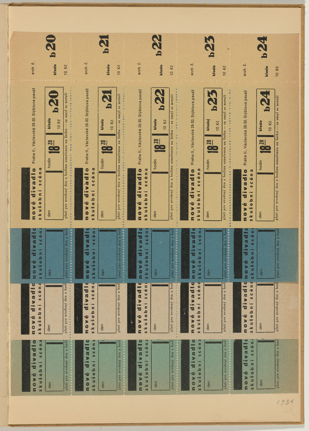 Ladislav Sutnar. Theater Signs and Forms (Divadelní cedule a tiskopisy). c. 1938