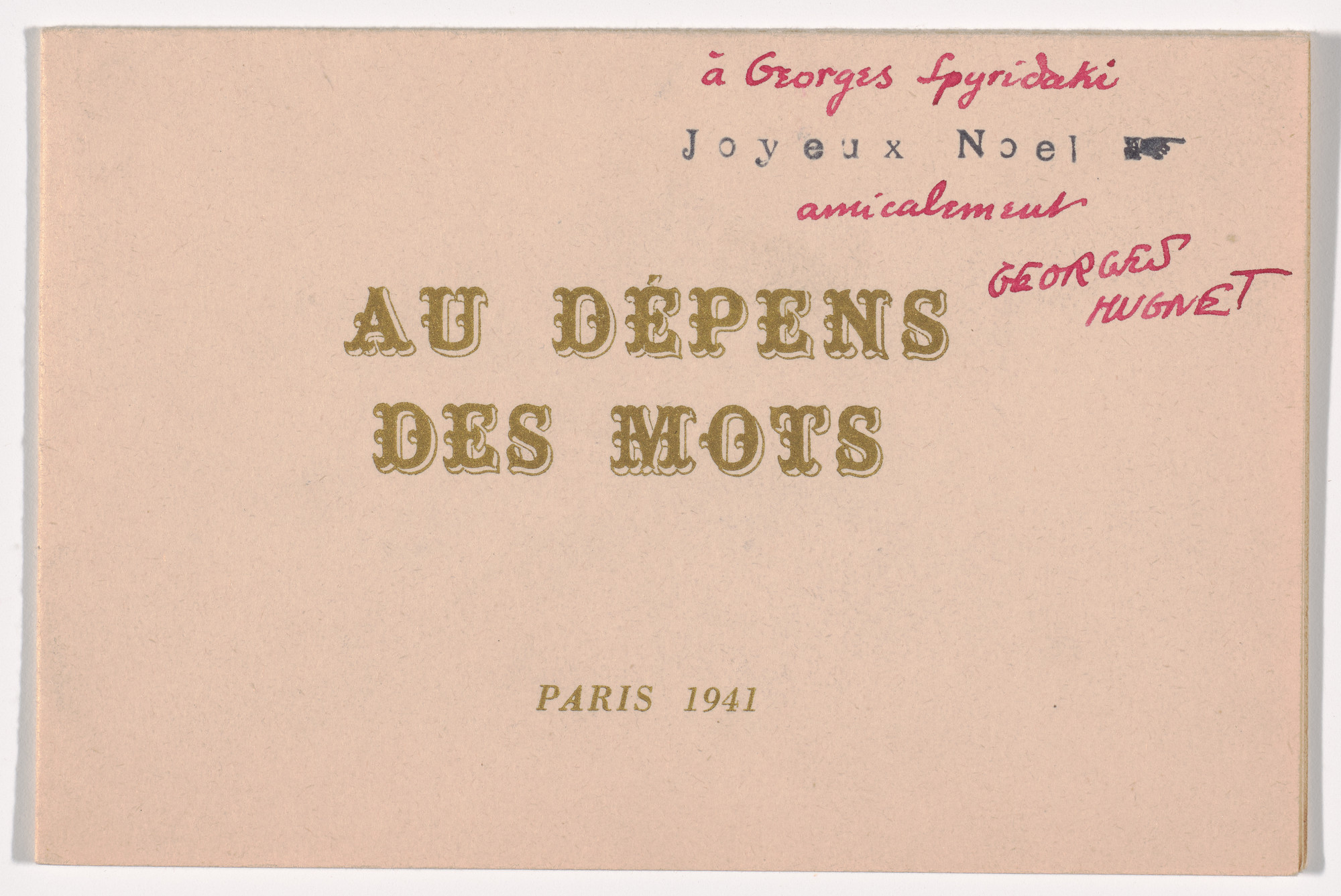 Valentine Hugo. Au Dépens des mots (At the Expense of Words). 1941