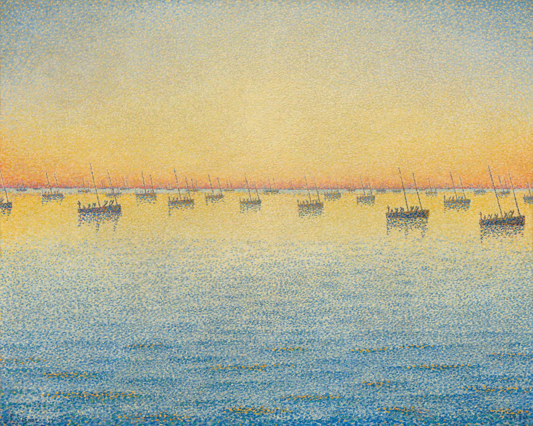 Paul Signac. Setting Sun. Sardine Fishing. Adagio. Opus 221 from the series The Sea, The Boats, Concarneau. 1891