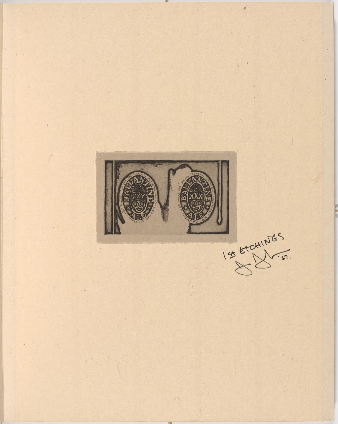 Jasper Johns. Ale Cans (title page) from 1st Etchings. 1967