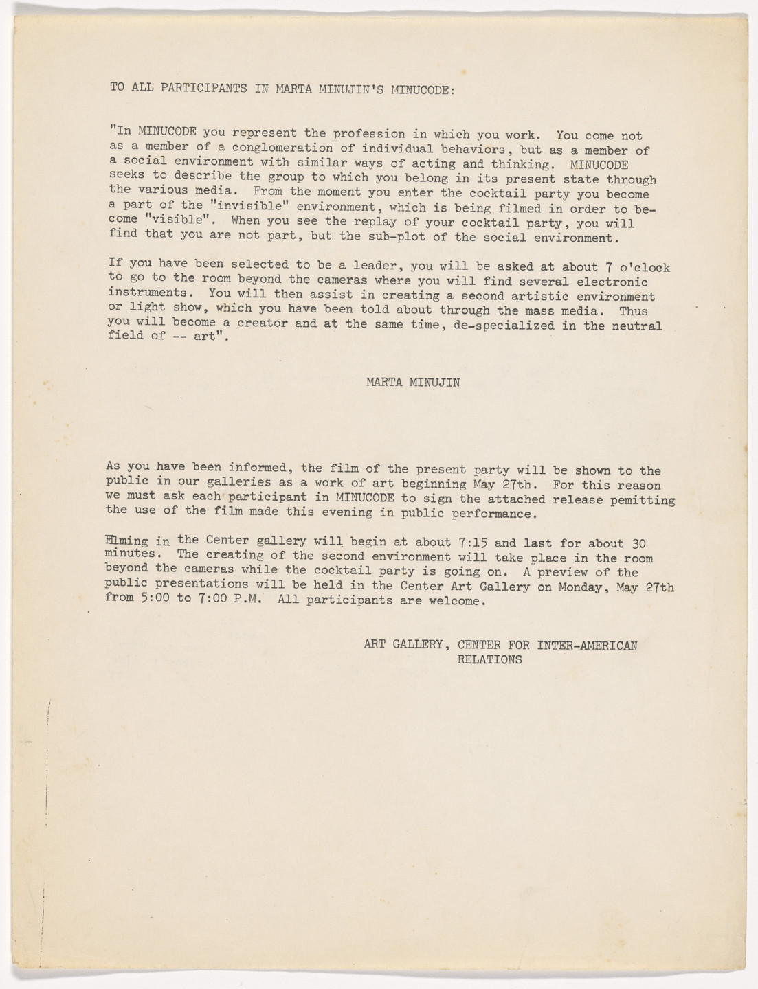 Marta Minujín. Archive of MINUCODE. 1968