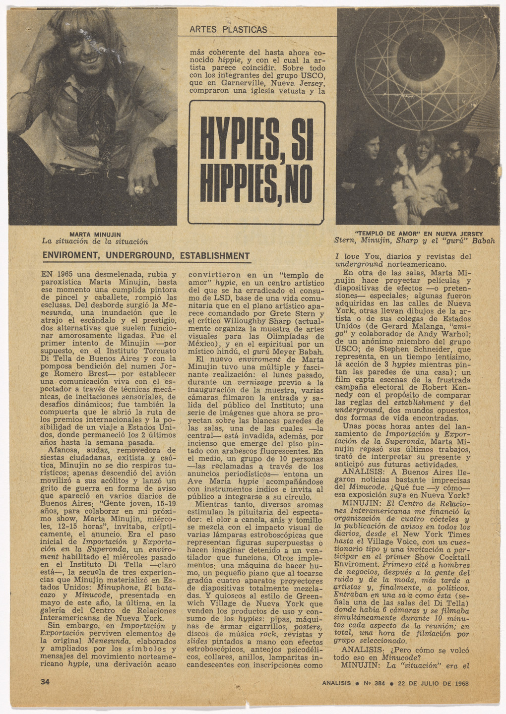 Marta Minujín. Archive of MINUCODE. 1968