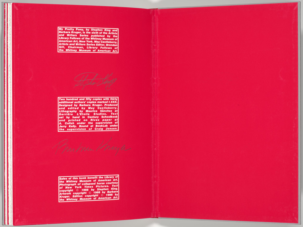 Double page plate with colophon (folio 32 verso and endpaper) from My Pretty Pony