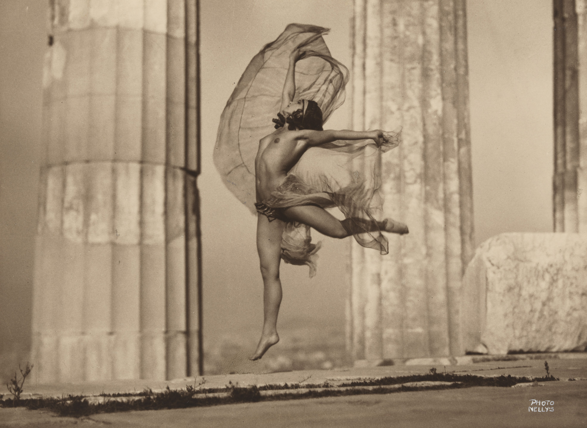 Nelly (Elli Sougioultzoglou-Seraidari). Elizaveta &#34;Lila&#34; Nikolska in the Parthenon, Athens, Greece. November 1930