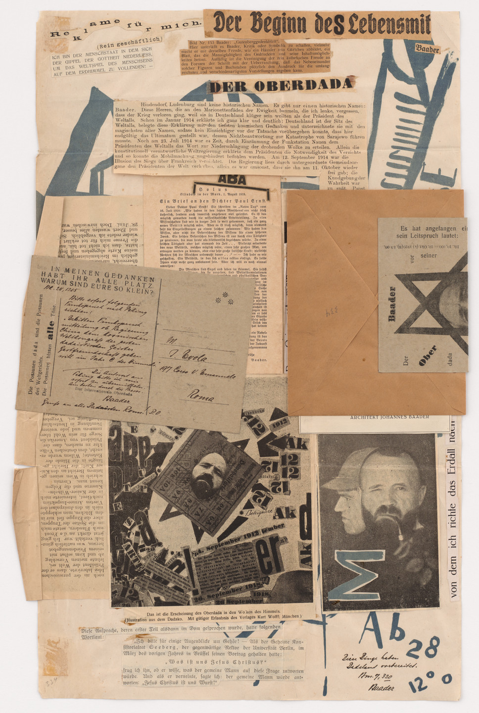 Johannes Baader. Untitled (Advertisement for Myself [Reklame für mich]) on poster designed by Raoul Hausmann for Dada Milchstrasse (Dada Milky Way) performance. 1920