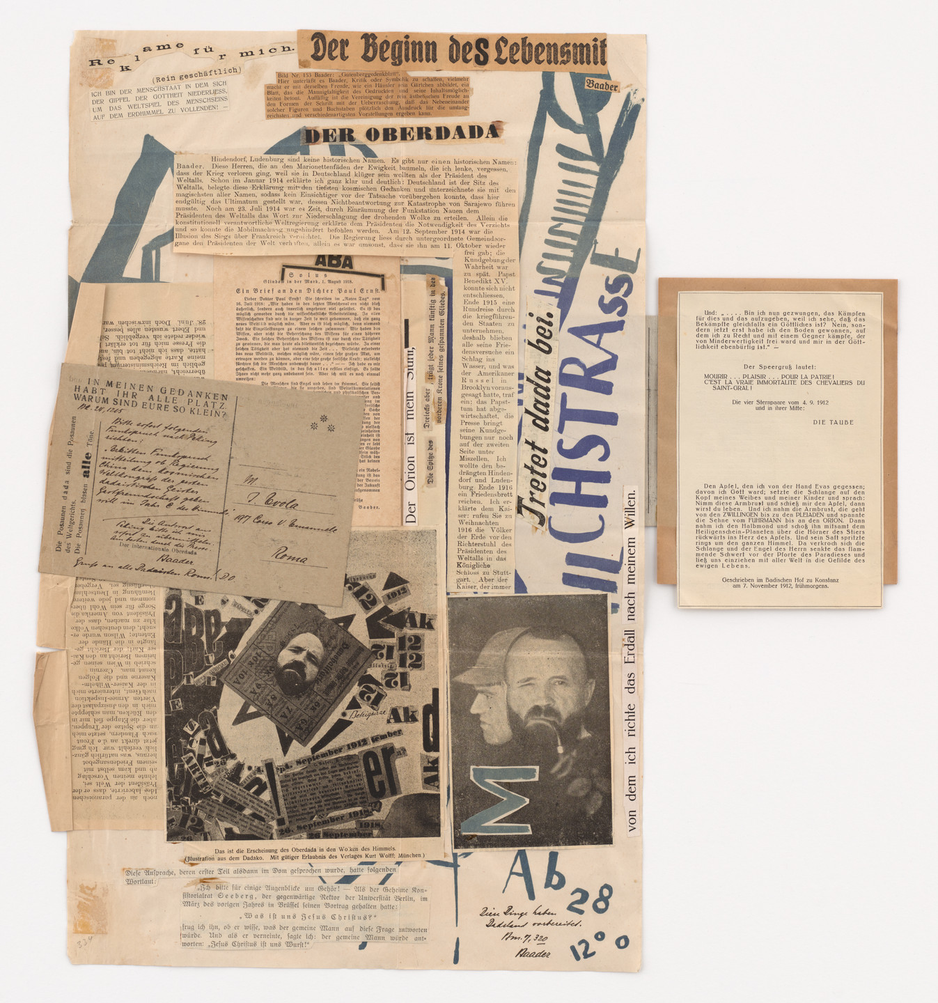 Johannes Baader. Untitled (Advertisement for Myself [Reklame für mich]) on poster designed by Raoul Hausmann for Dada Milchstrasse (Dada Milky Way) performance. 1920