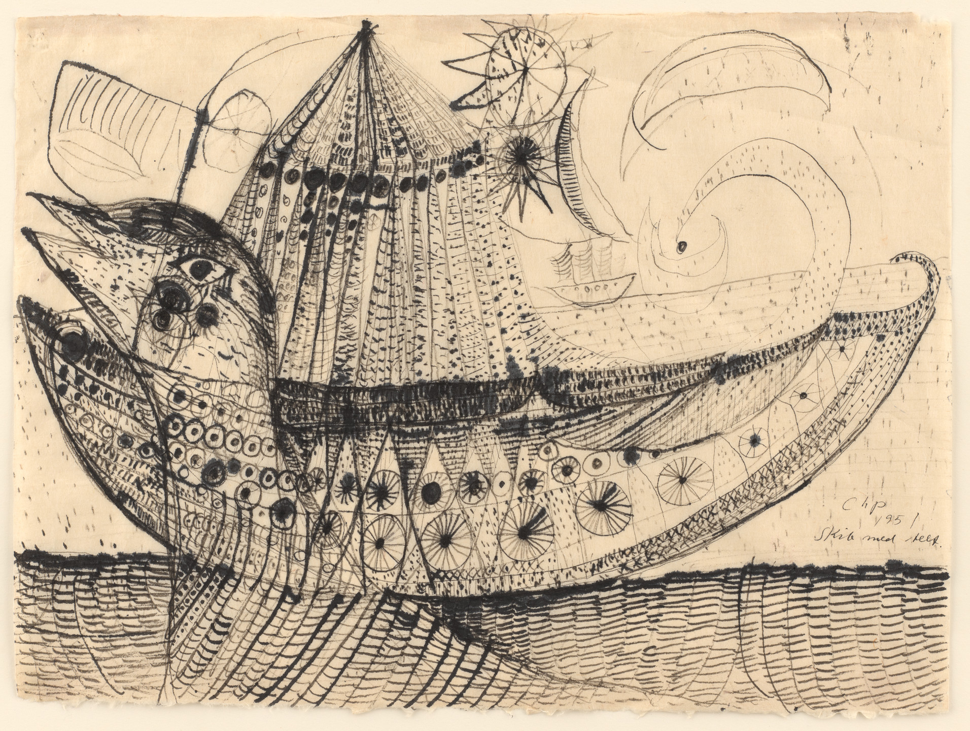 Carl-Henning Pedersen. Ship with Tent. 1951